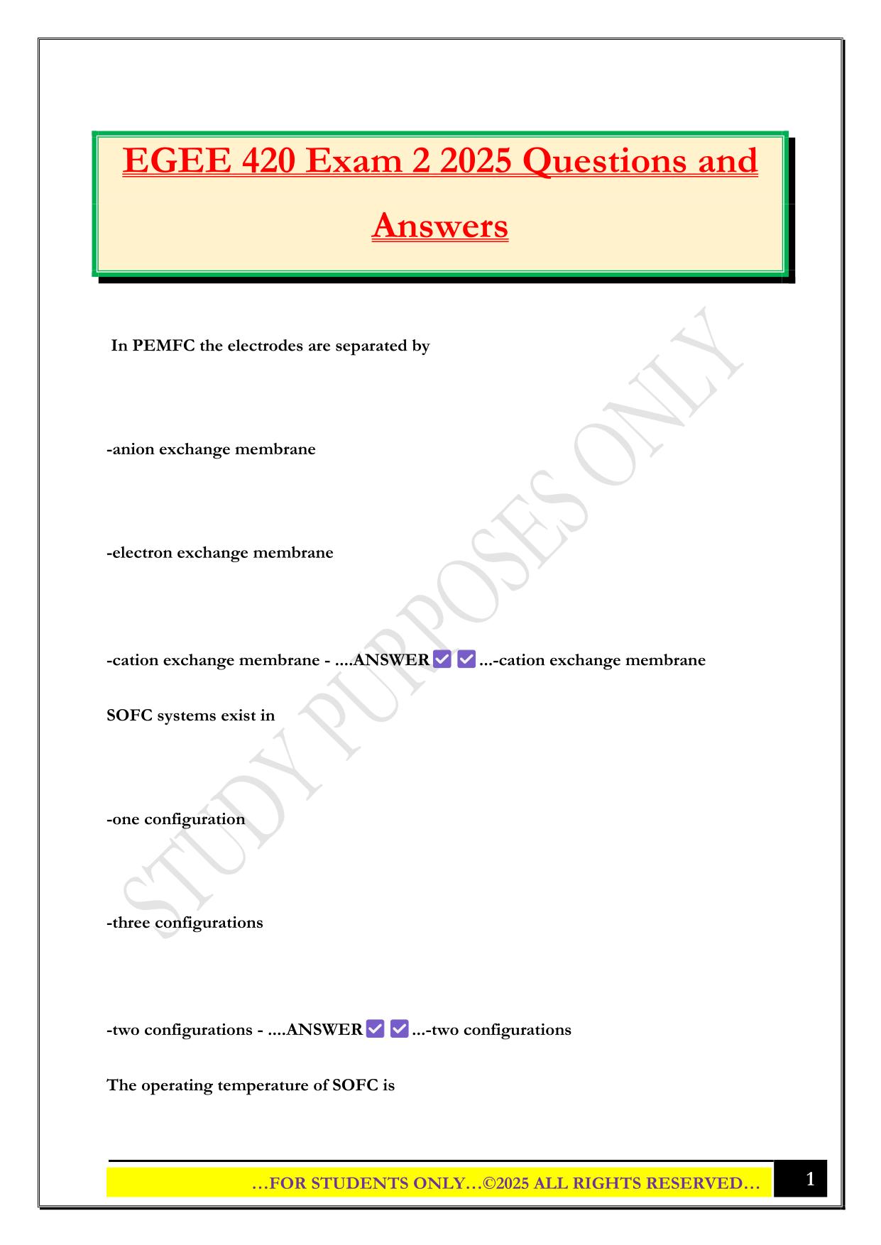 EGEE 420 Exam 2 2025 Questions and Answers