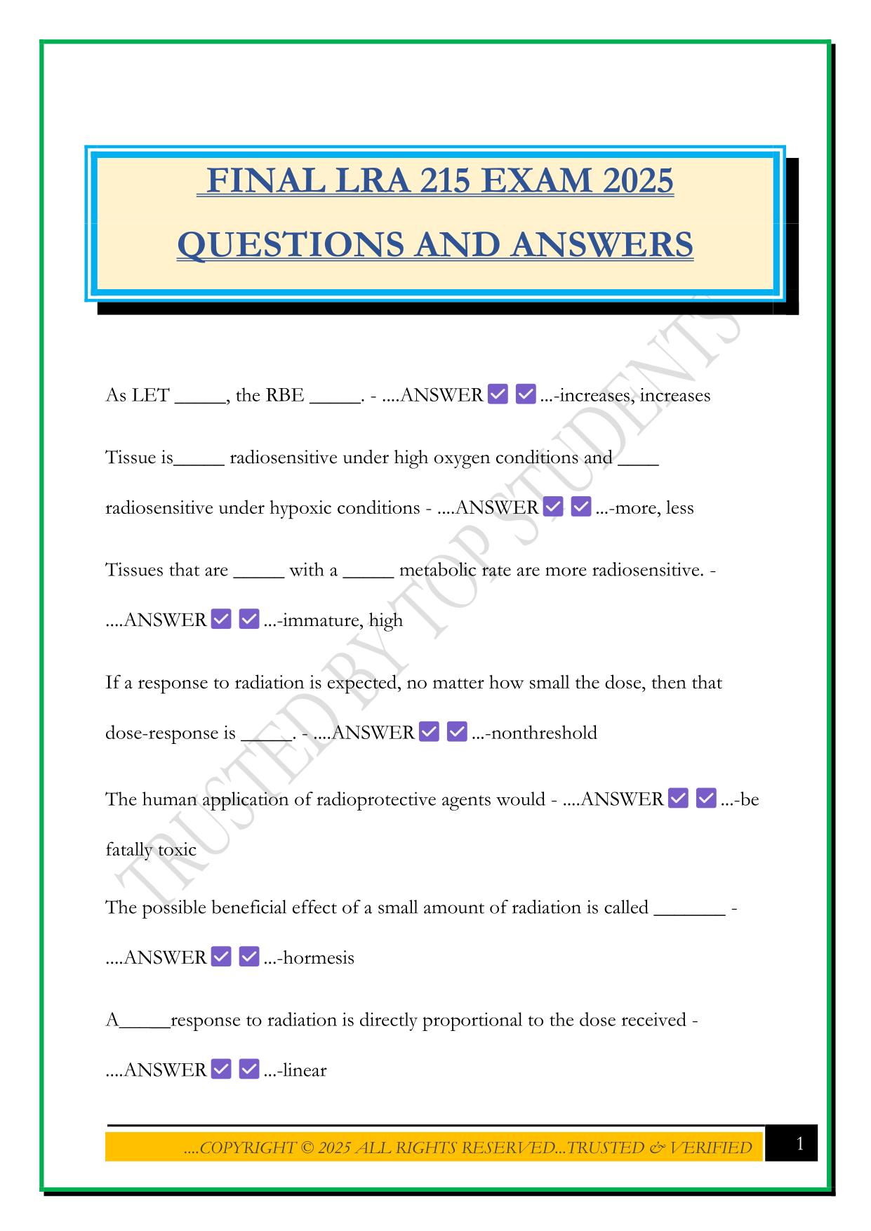 FINAL LRA 215 EXAM 2025 QUESTIONS AND ANSWERS