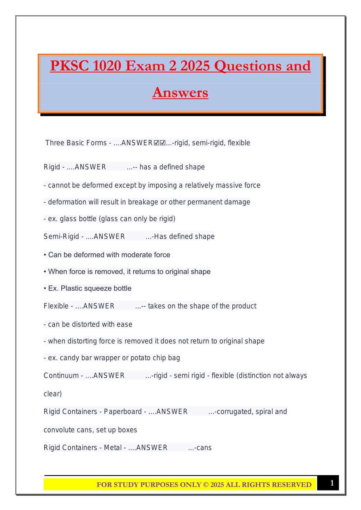 PKSC 1020 Exam 2 2025 Questions and Answers