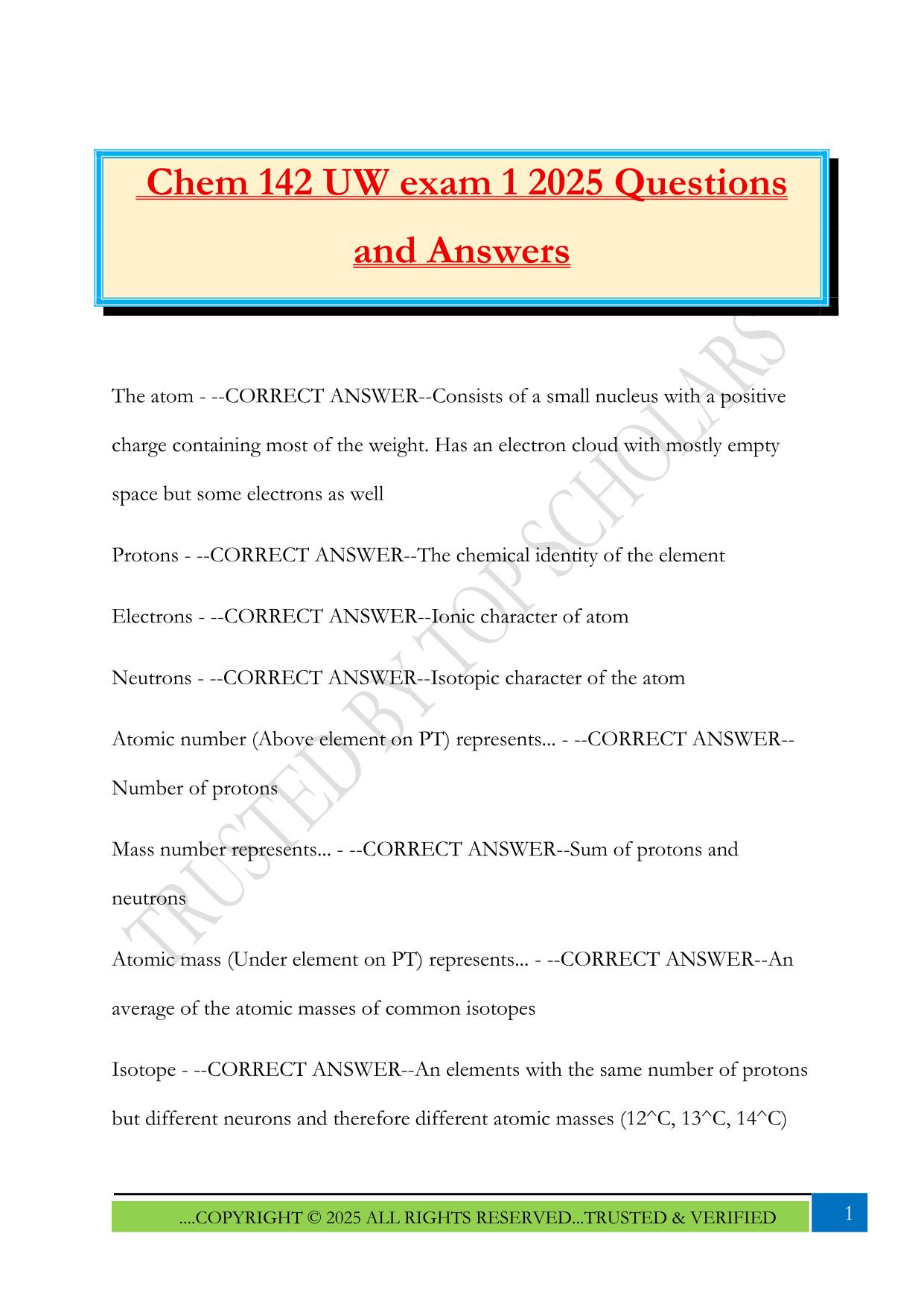 Chem142 Fall 2025 Bundled Exams Questions and Answers |100% Pass Updated & Verified
