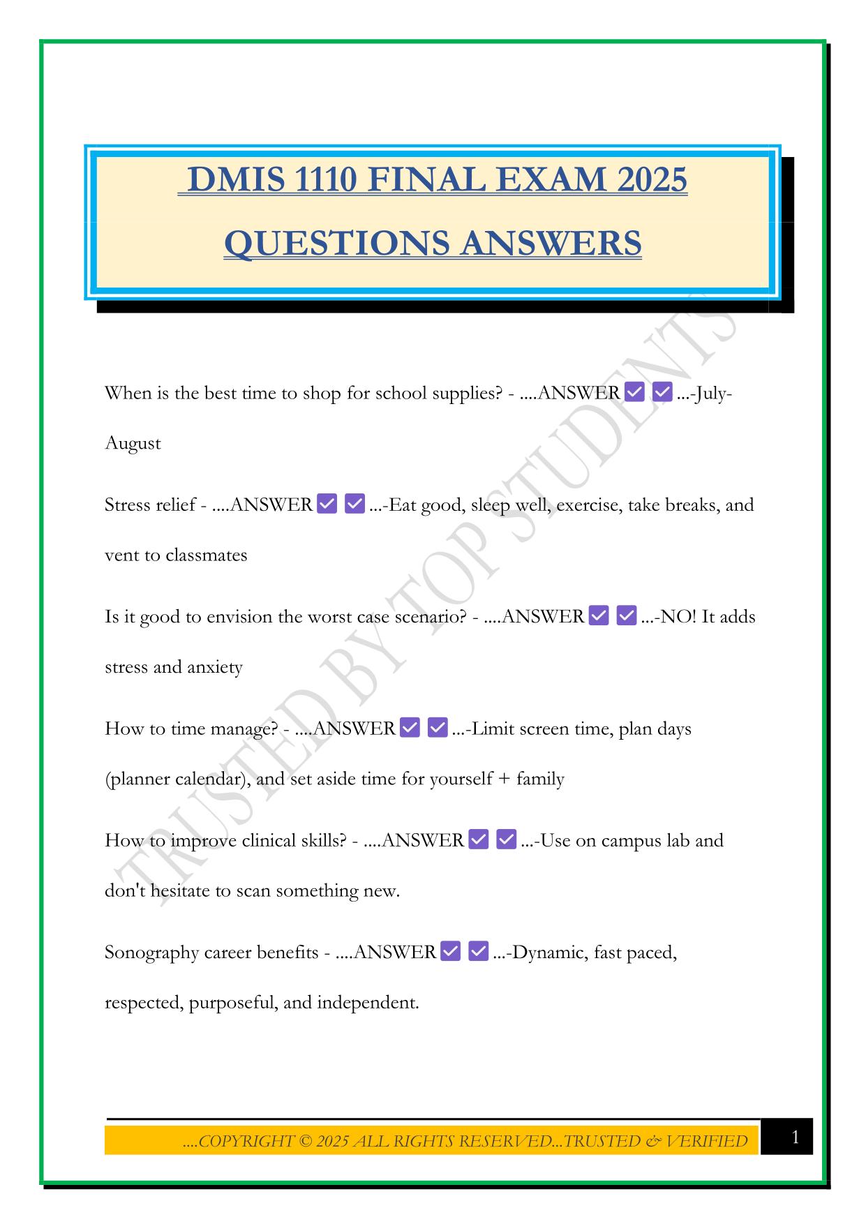 DMIS 1110 FINAL EXAM 2025 QUESTIONS ANSWERS