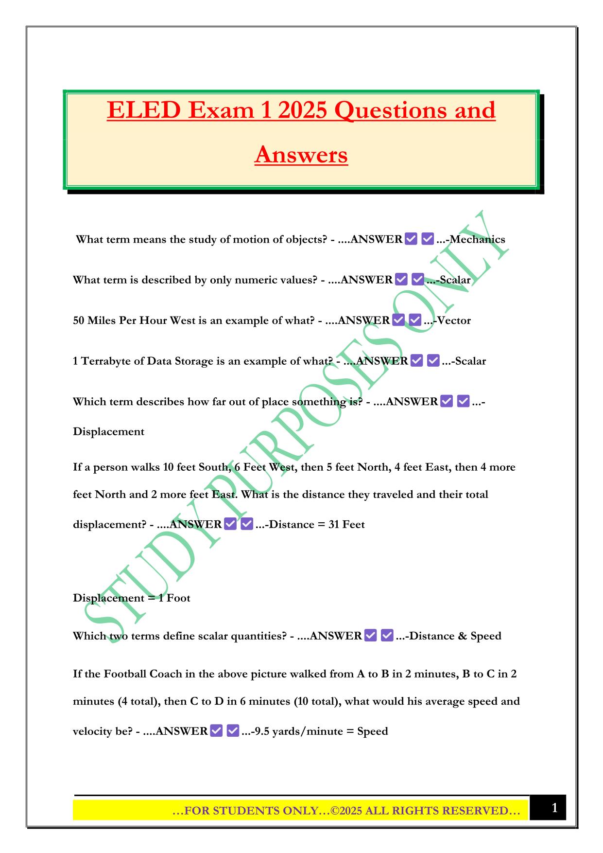 ELED Exam 1 2025 Questions and Answers