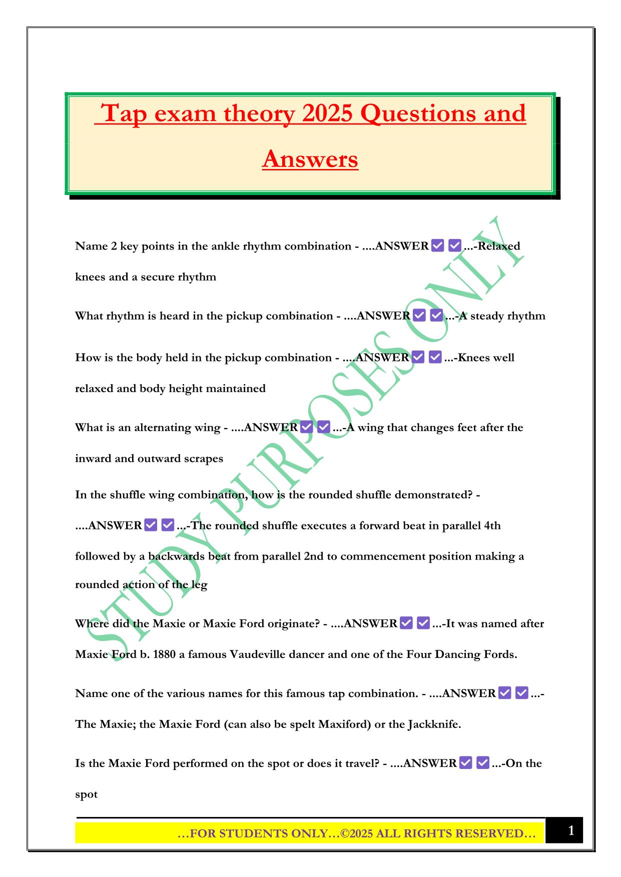 Tap exam theory 2025 Questions and Answers