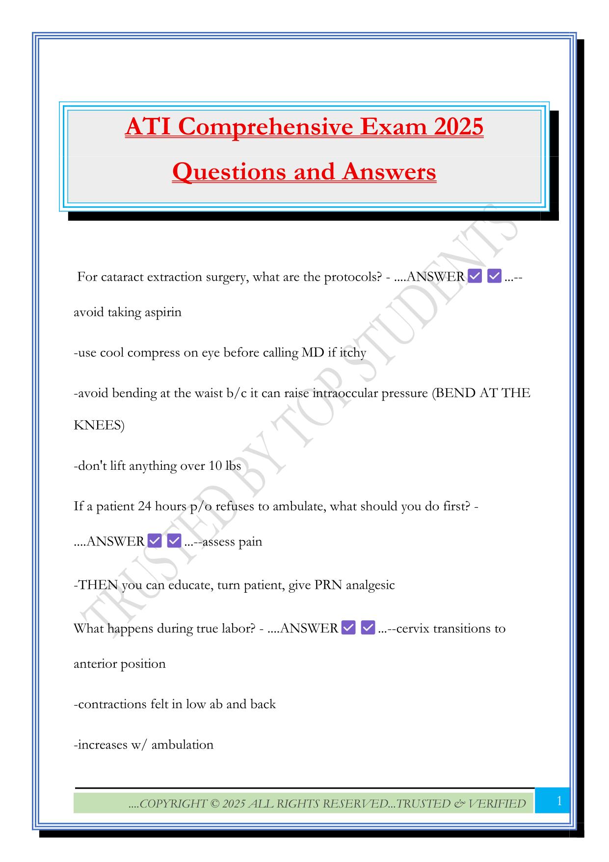 ATI Comprehensive Exam 2025 Questions and Answers
