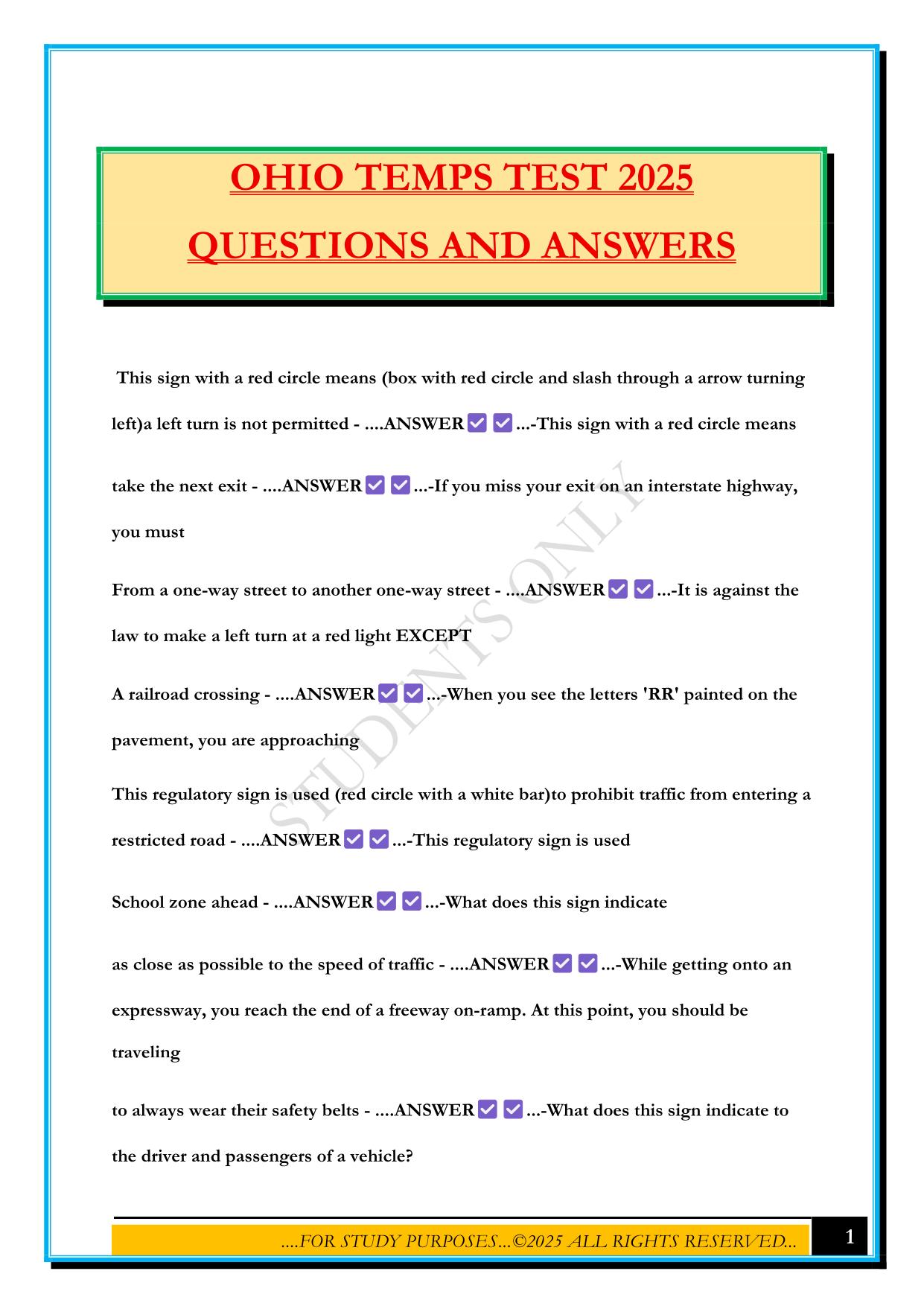 OHIO TEMPS TEST 2025 QUESTIONS AND ANSWERS