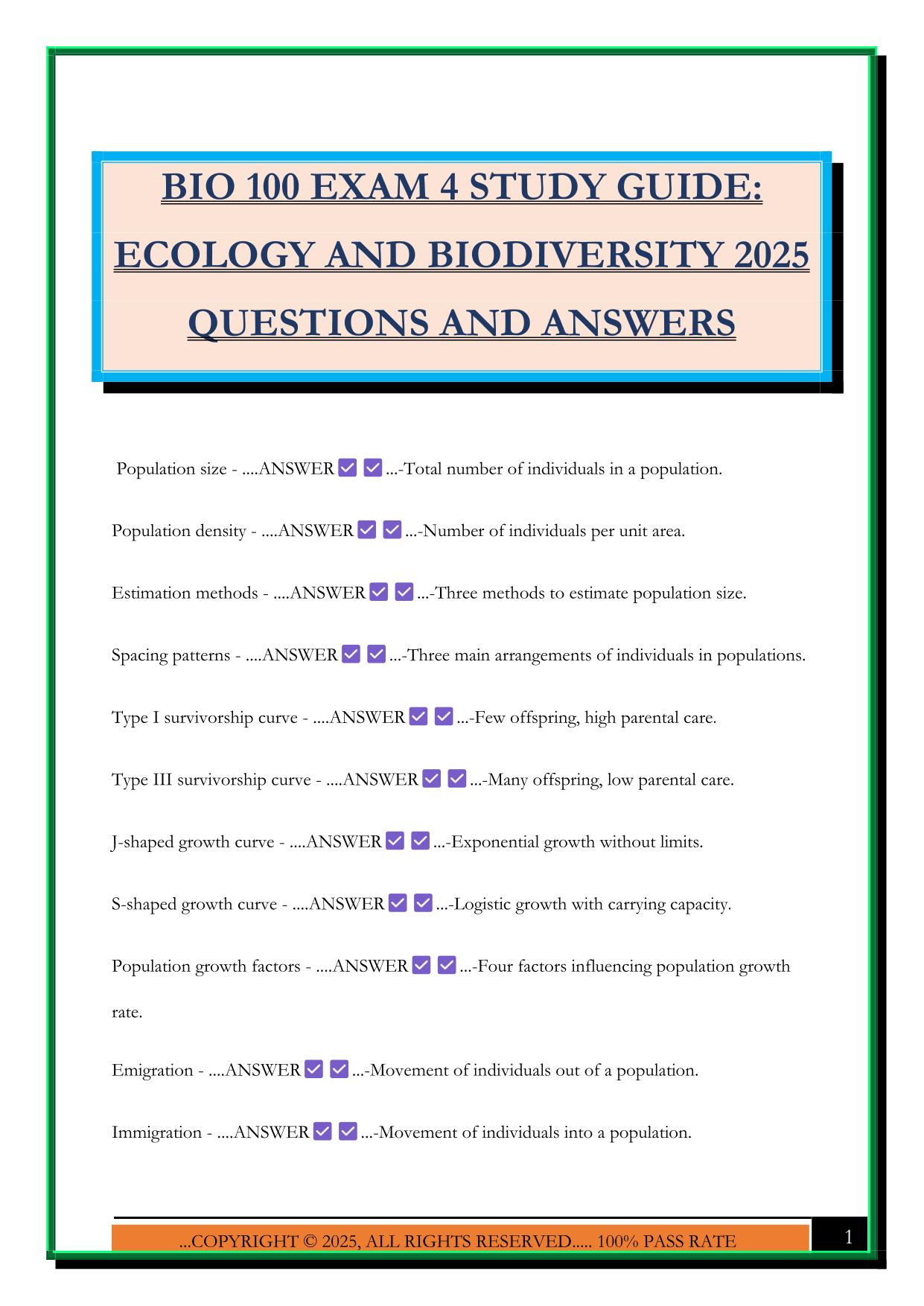 BIO 100 Bundled Exams Questions and Answers 100% Pass