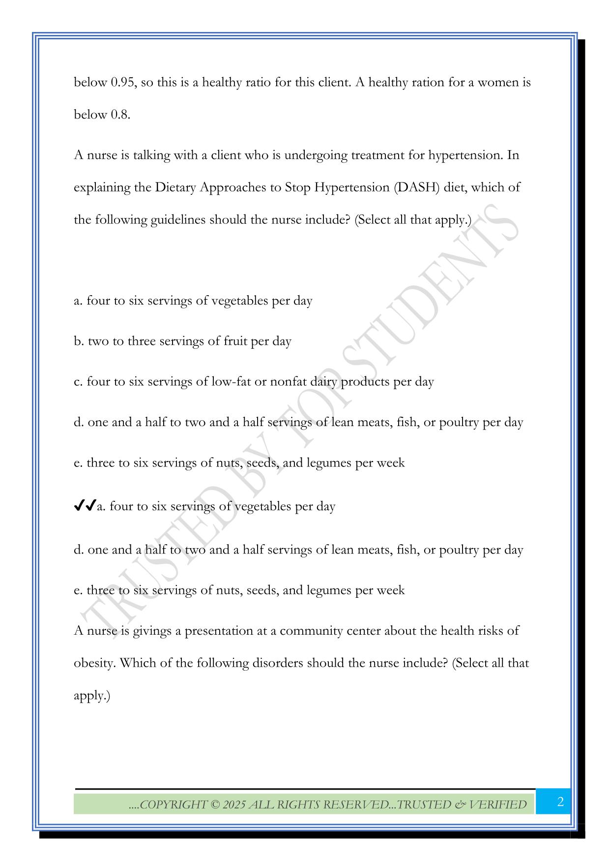 ATI- eating healthy and maintaining a healthy weight Exam 2025 Questions and Answers