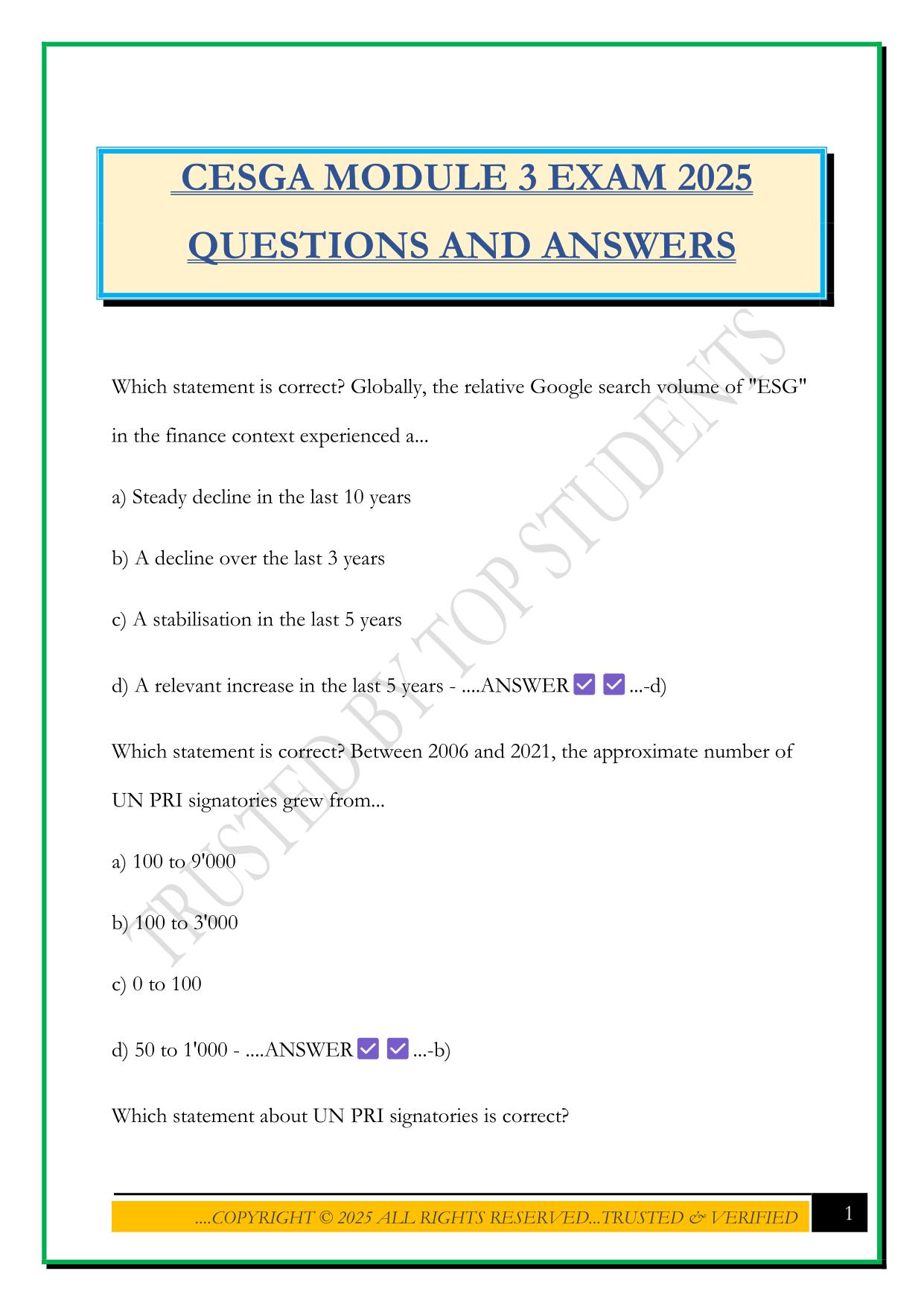 CESGA MODULE 3 EXAM 2025 QUESTIONS AND ANSWERS