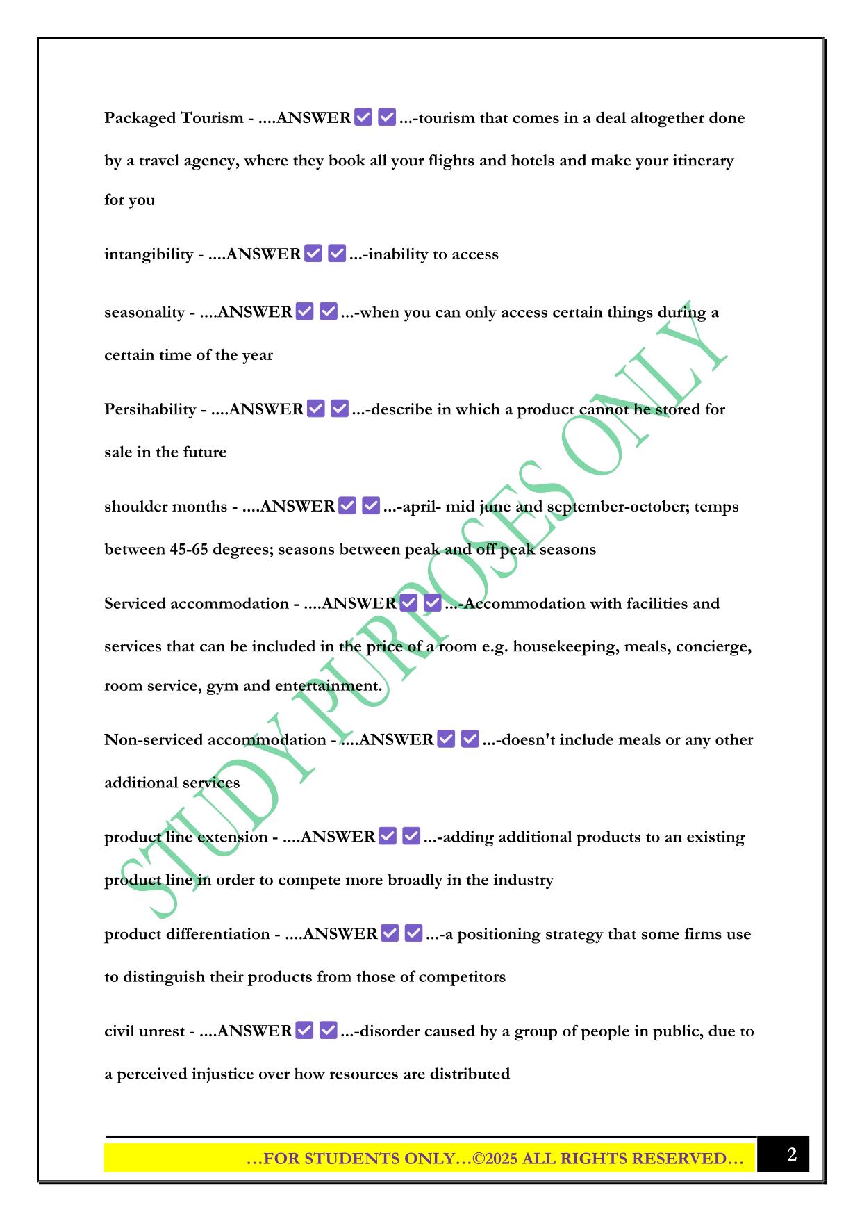 AICE TRAVEL AND TOURISM EXAM REVIEW 2025 QUESTIONS AND ANSWERS