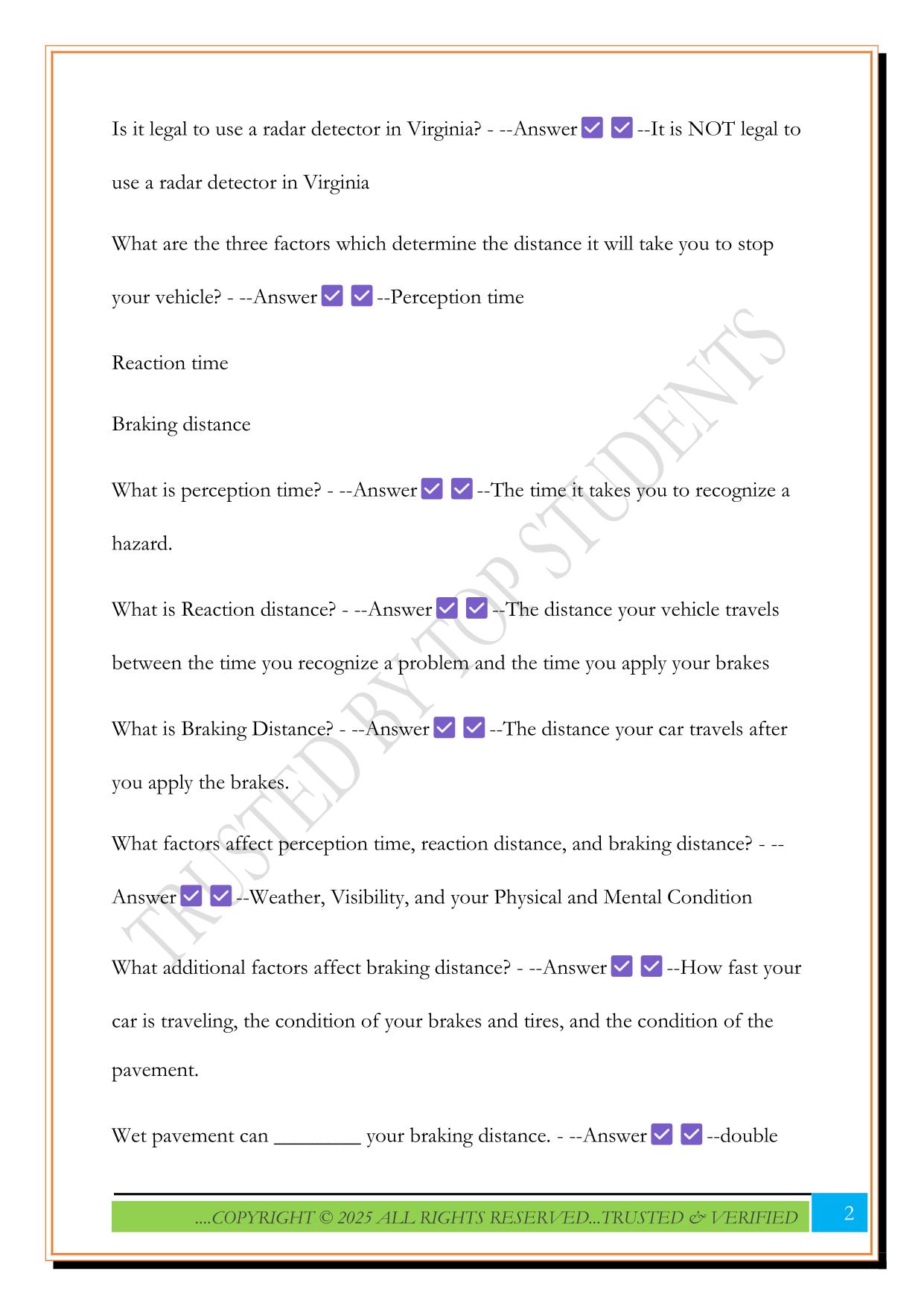 VA Learners Permit Test 2025 Questions and Answers