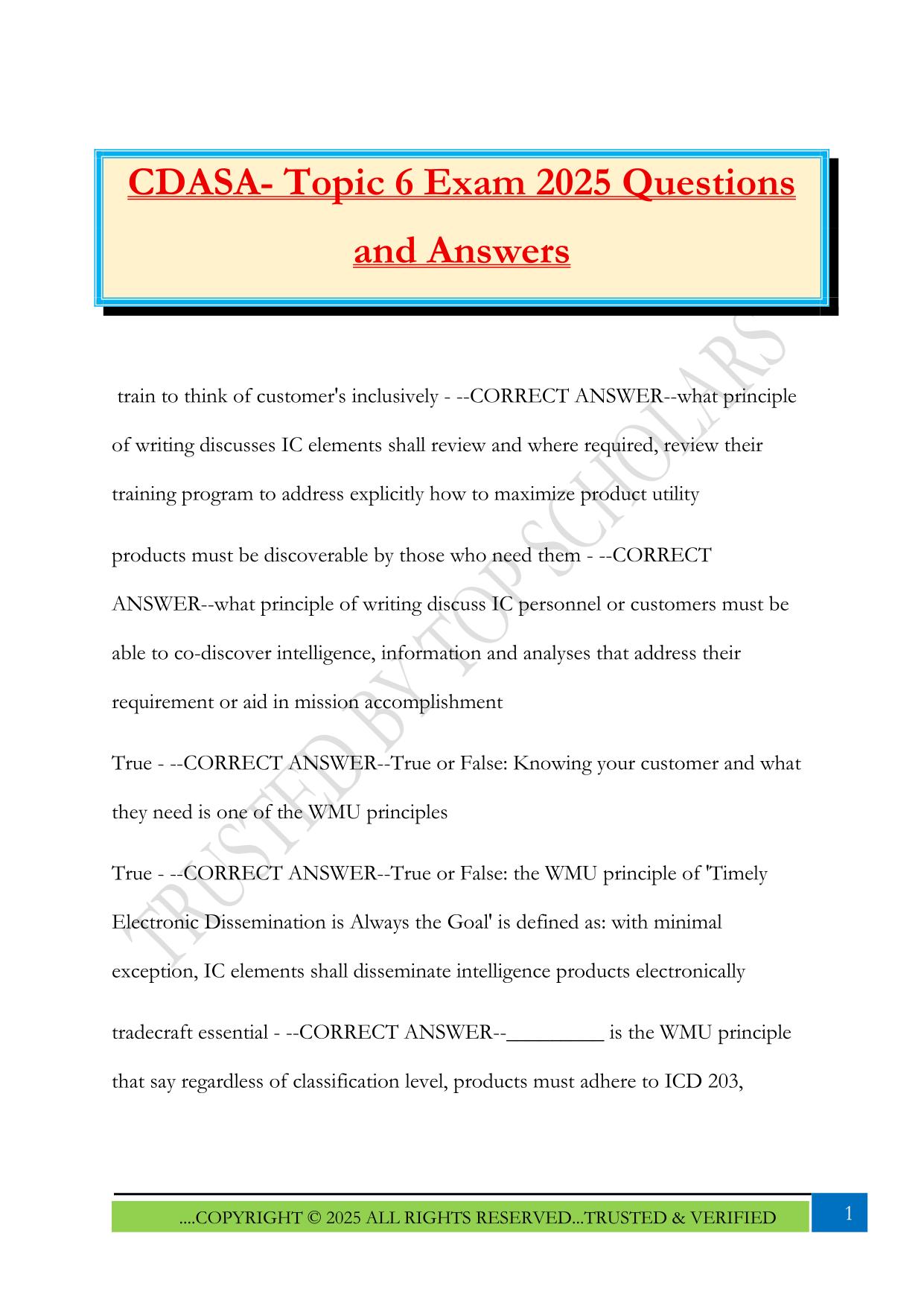CDASA- Topic 6 Exam 2025 Questions and Answers