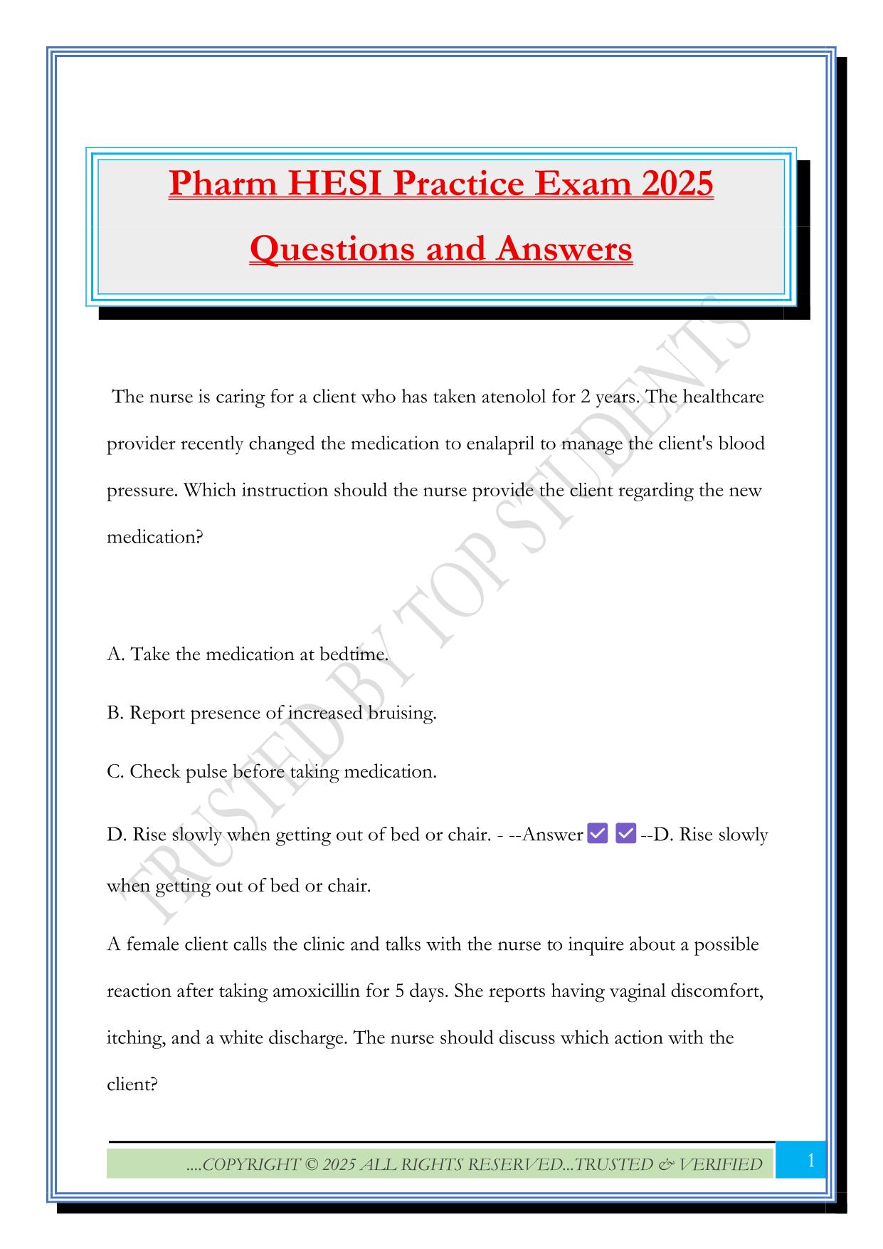 Pharm HESI Practice Exam 2025 Questions and Answers