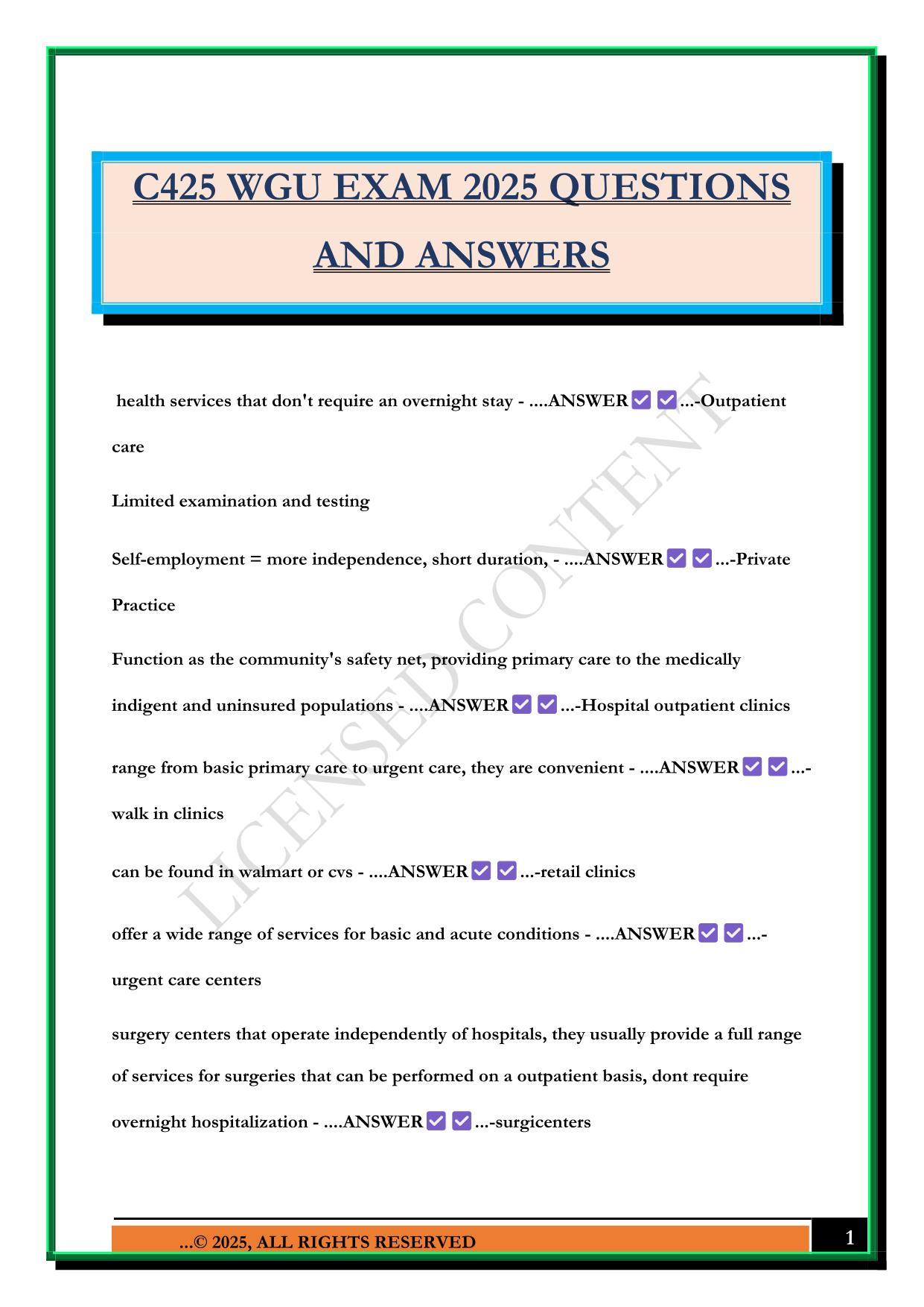 C425 WGU EXAM 2025 QUESTIONS AND ANSWERS