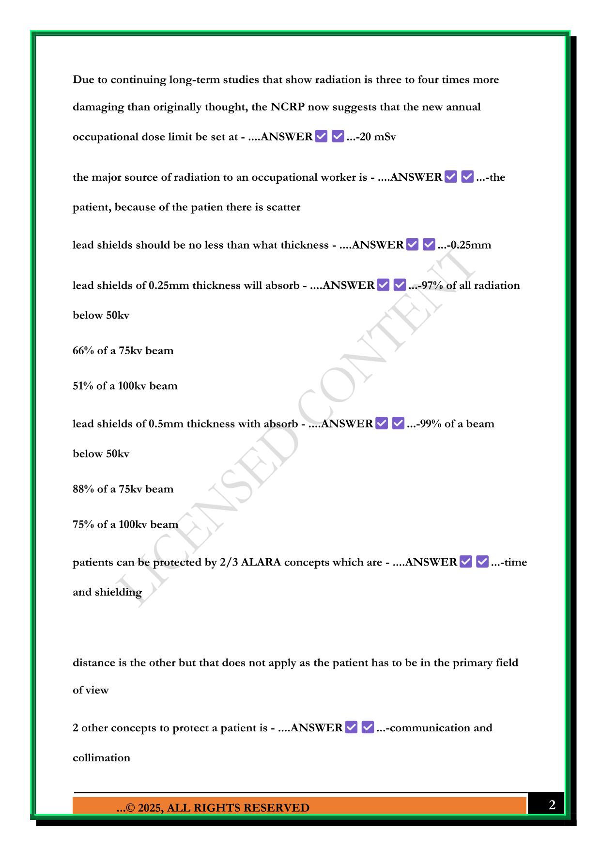 CAMRT (PATIENT CARE) EXAM 2025 QUESTIONS AND ANSWERS