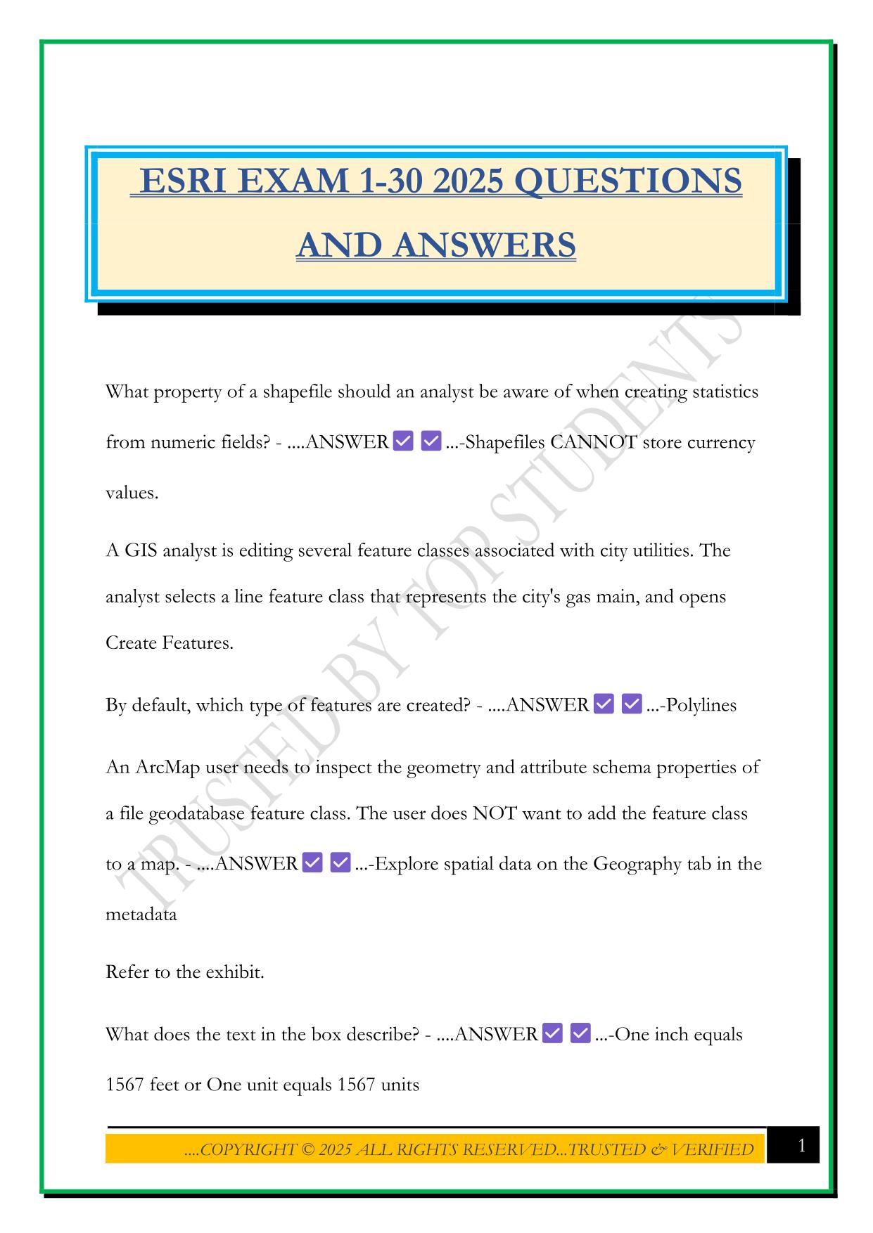 ESRI EXAM 1-30 2025 QUESTIONS AND ANSWERS