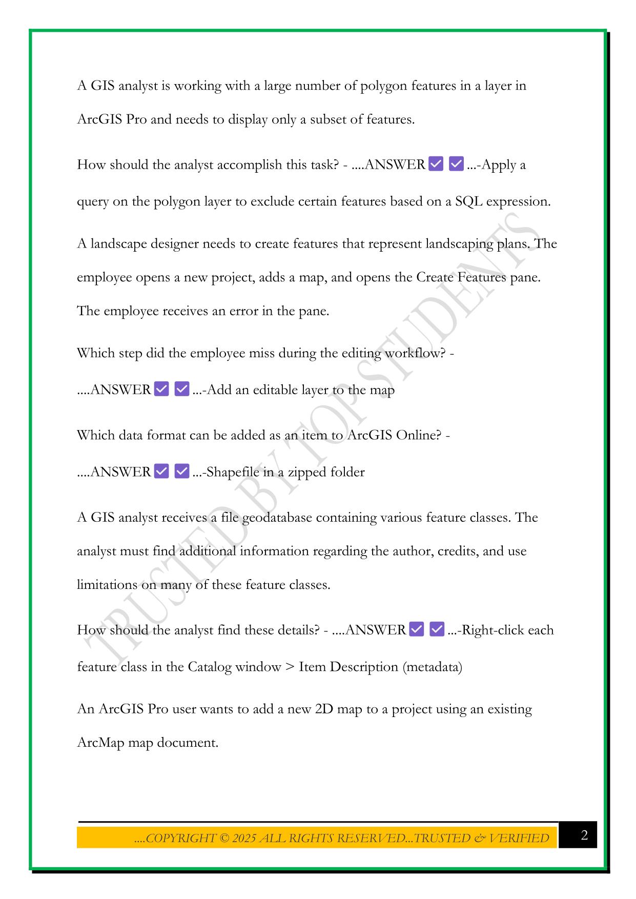 ESRI EXAM 1-30 2025 QUESTIONS AND ANSWERS