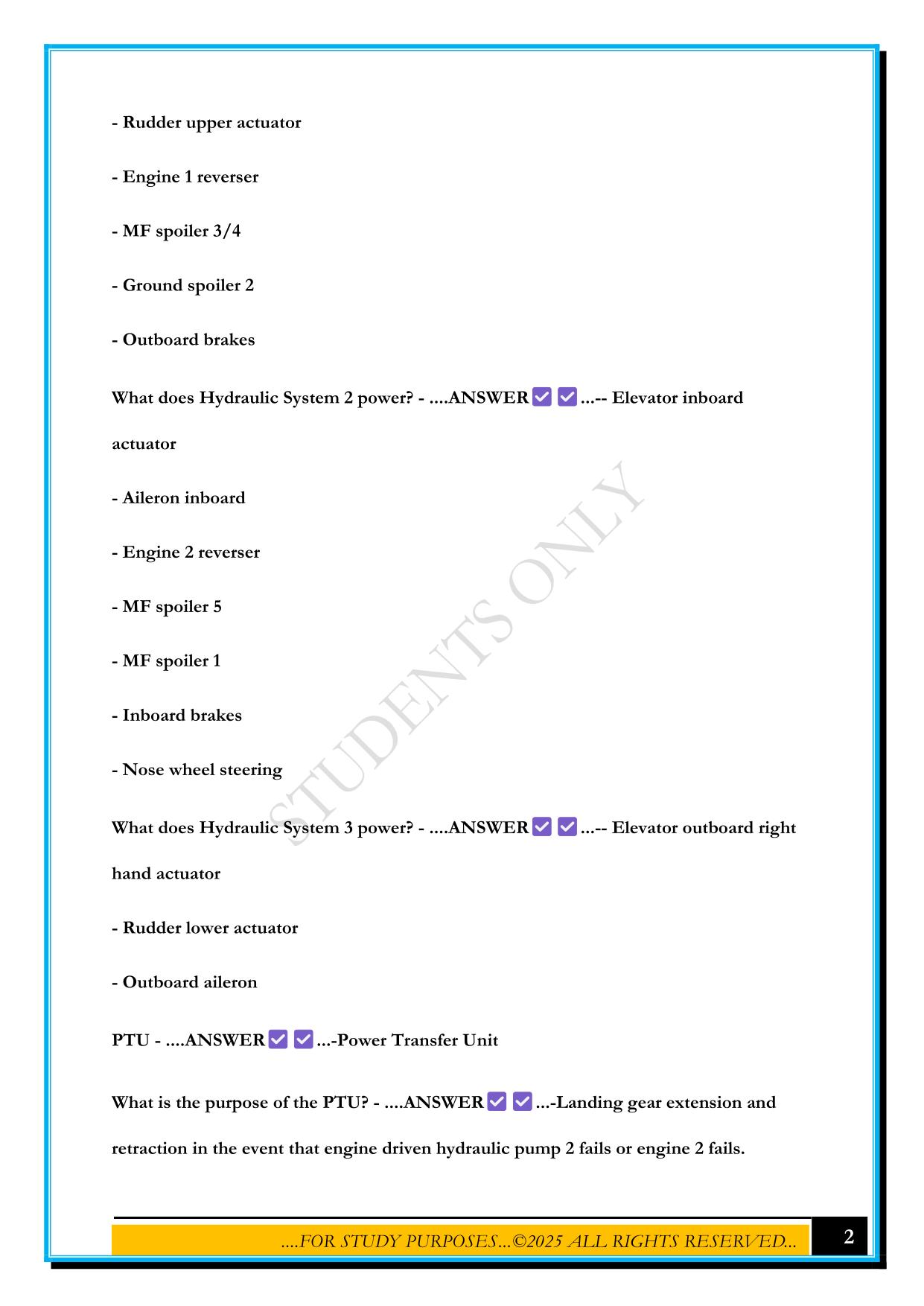 FO ERJ 175 INITIAL: HYDRAULIC SYSTEMS EXAM 2025 QUESTIONS AND ANSWERS