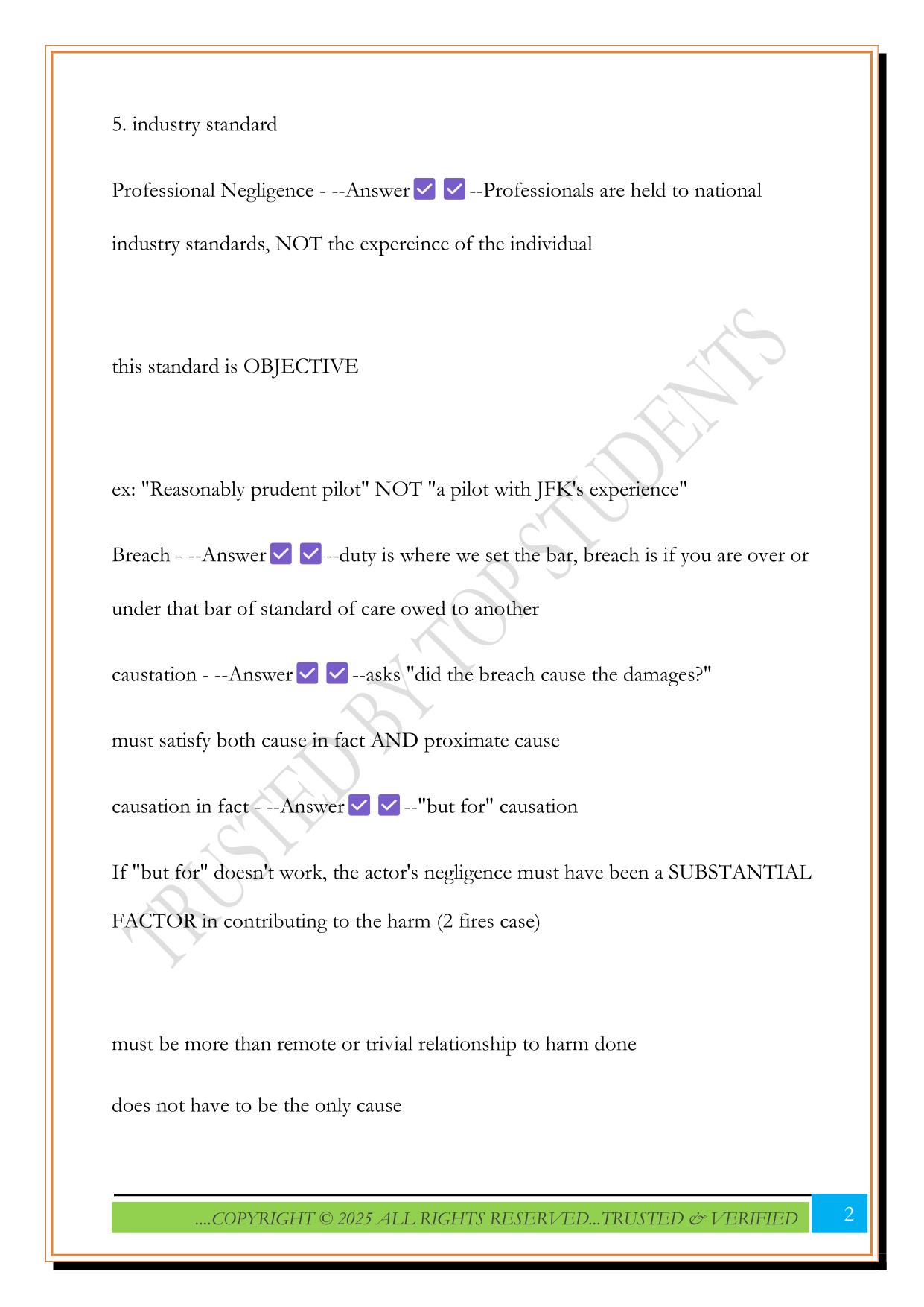 Torts Exam 2025 Questions and Answers
