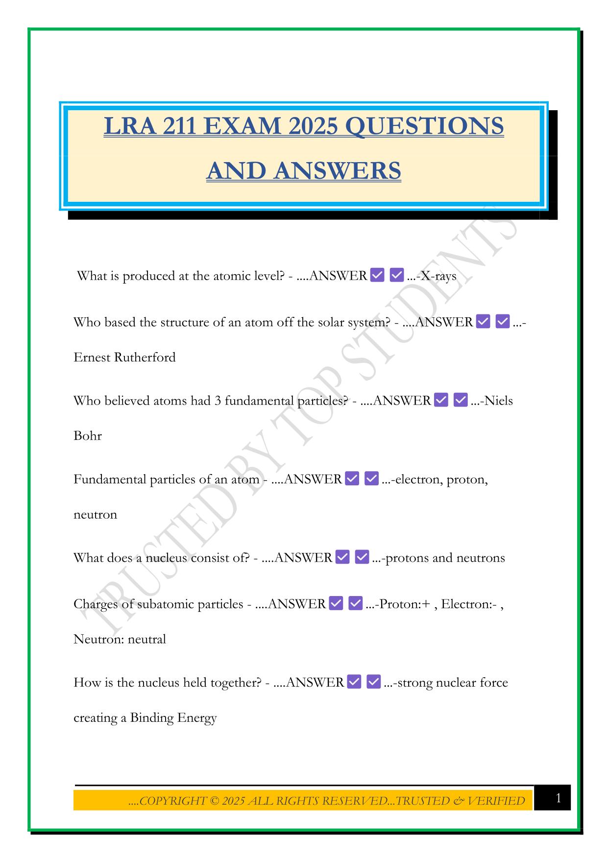 LRA 211 EXAM 2025 QUESTIONS AND ANSWERS
