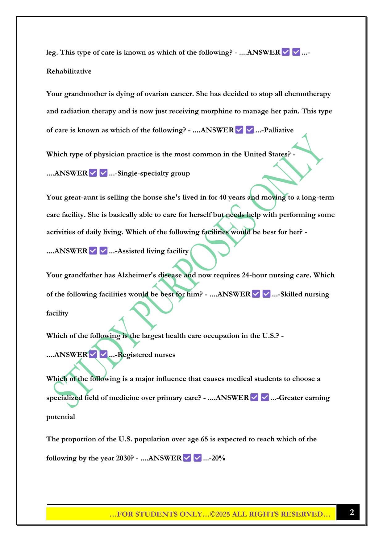 Final Exam US Healthcare Systems 2025 Questions and Answers