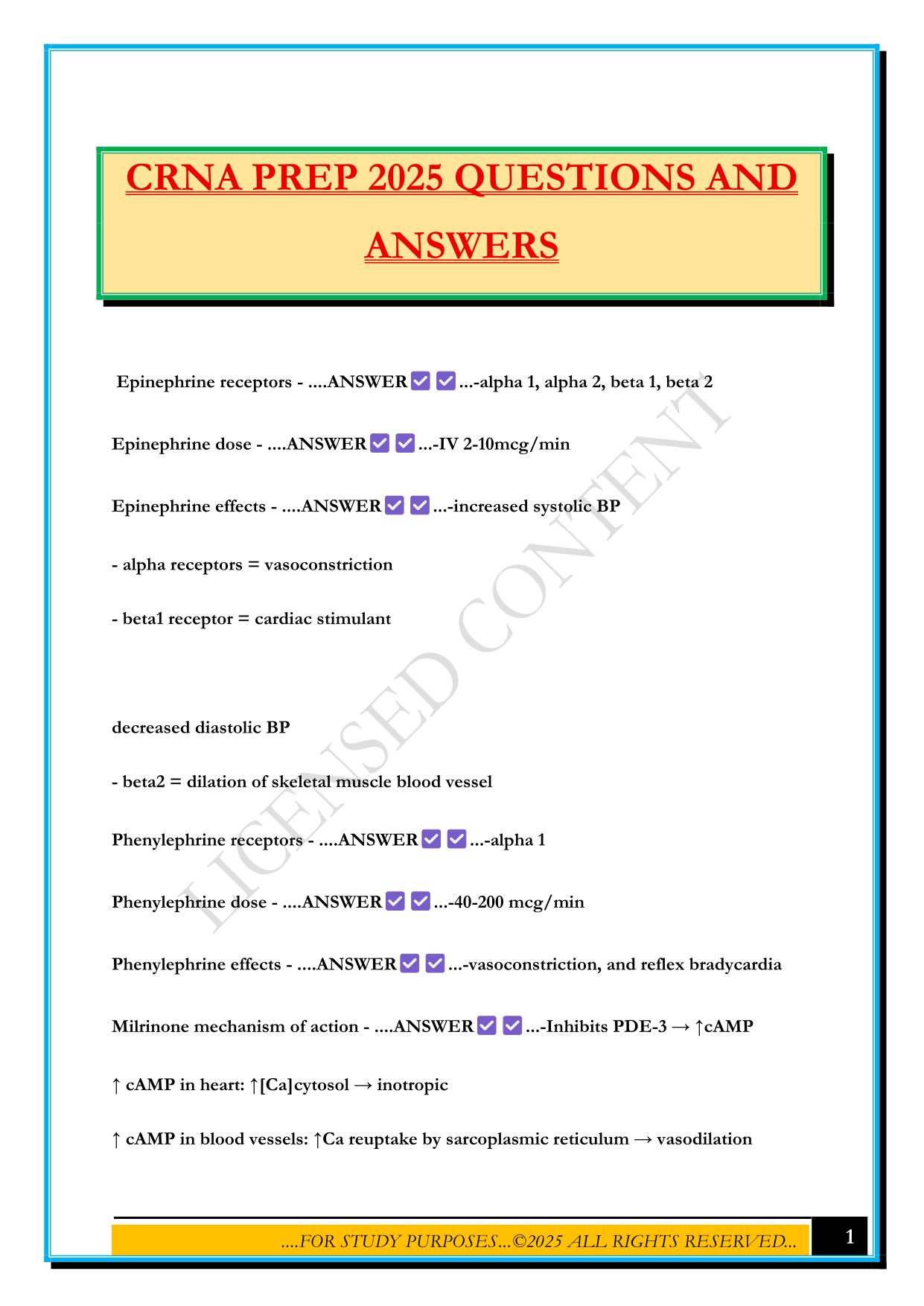 CRNA PREP 2025 QUESTIONS AND ANSWERS