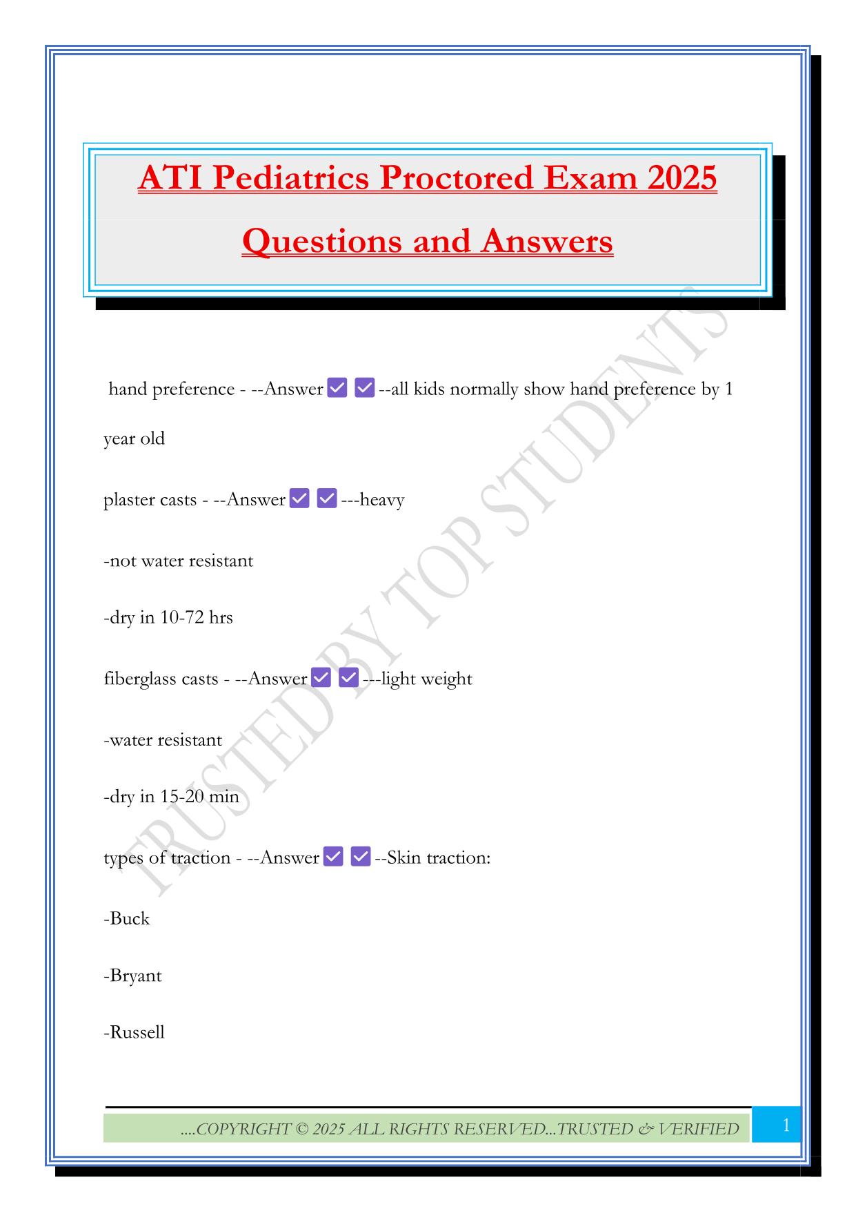 ATI Pediatrics Proctored Exam 2025 Questions and Answers