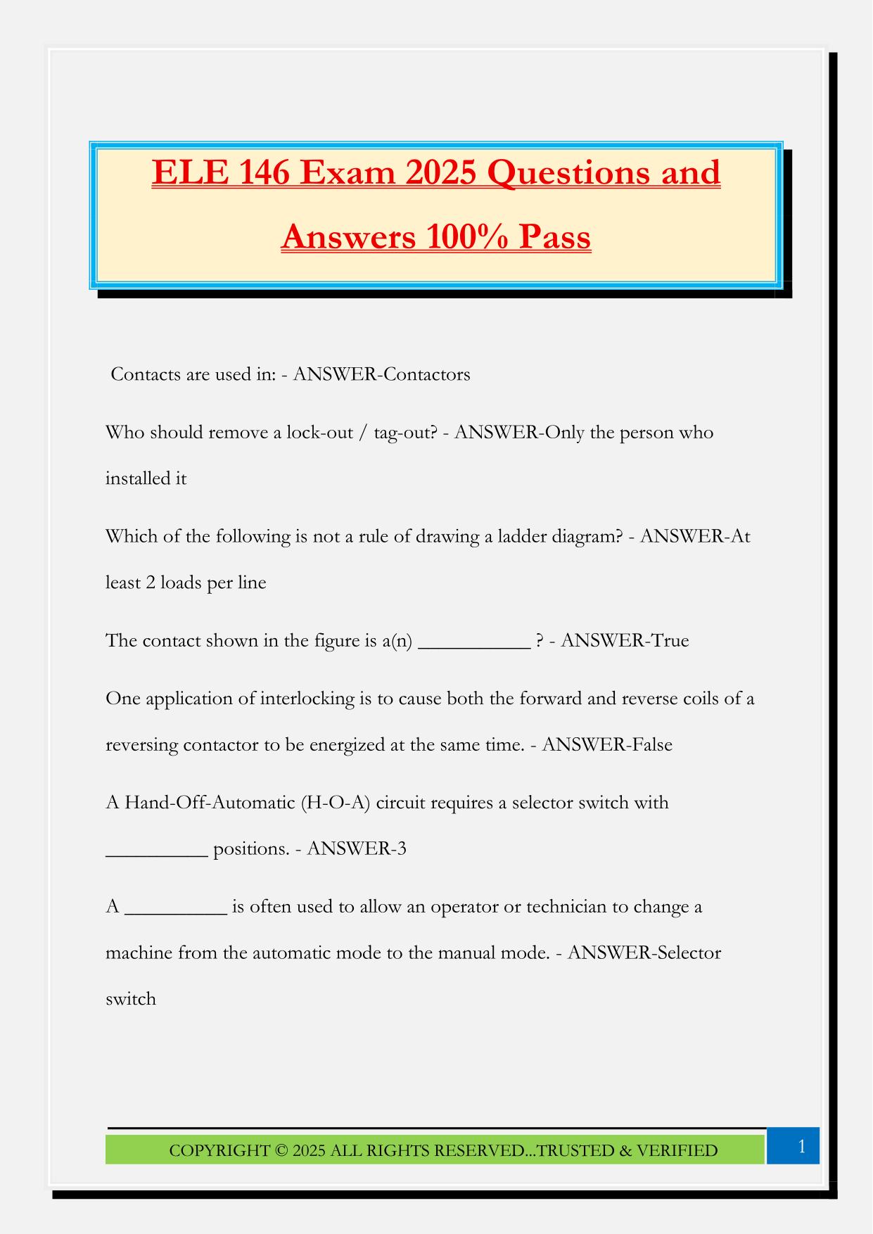 ELE 146 Exam 2025 Questions and Answers 100% Pass