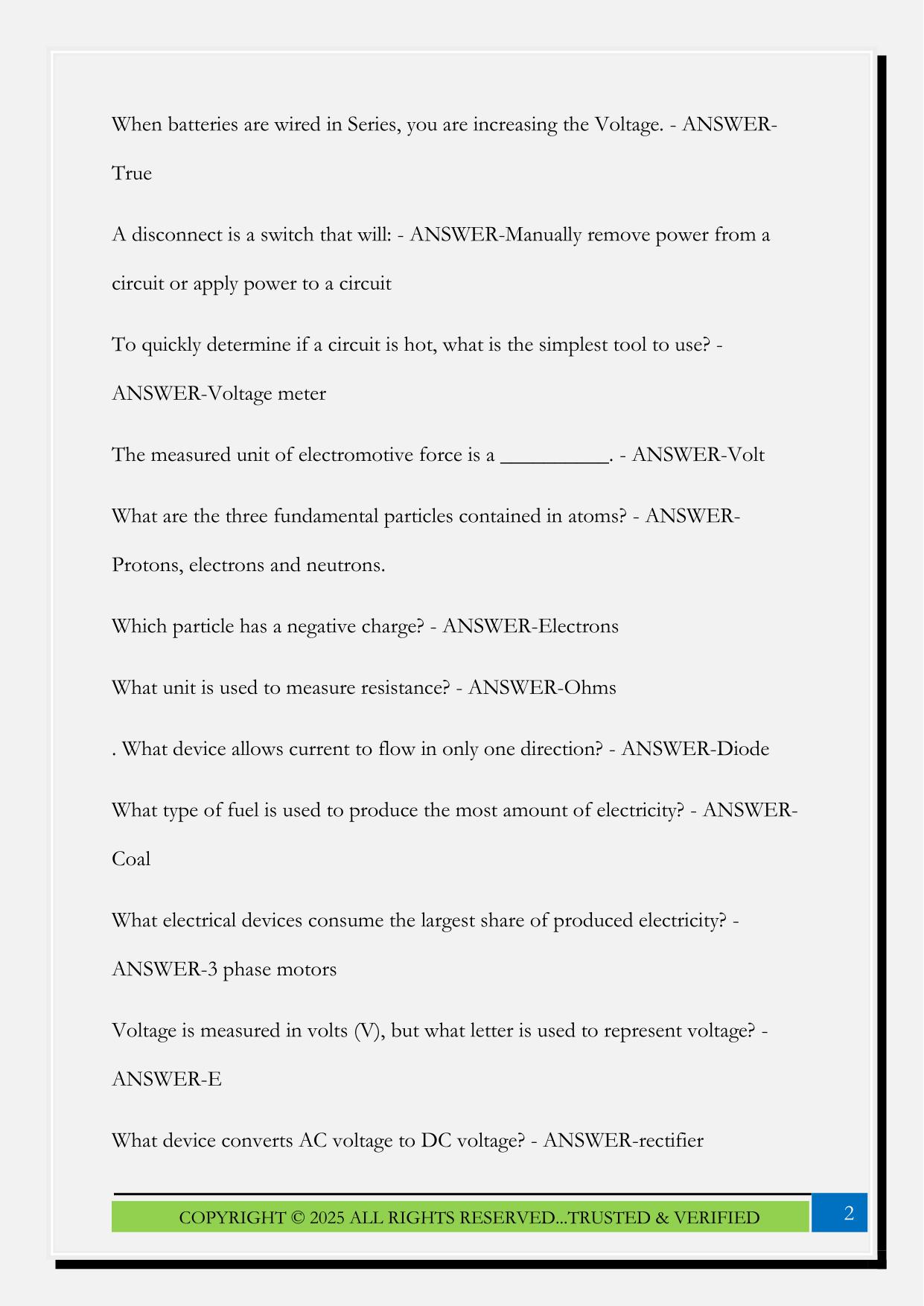 ELE 146 Exam 2025 Questions and Answers 100% Pass