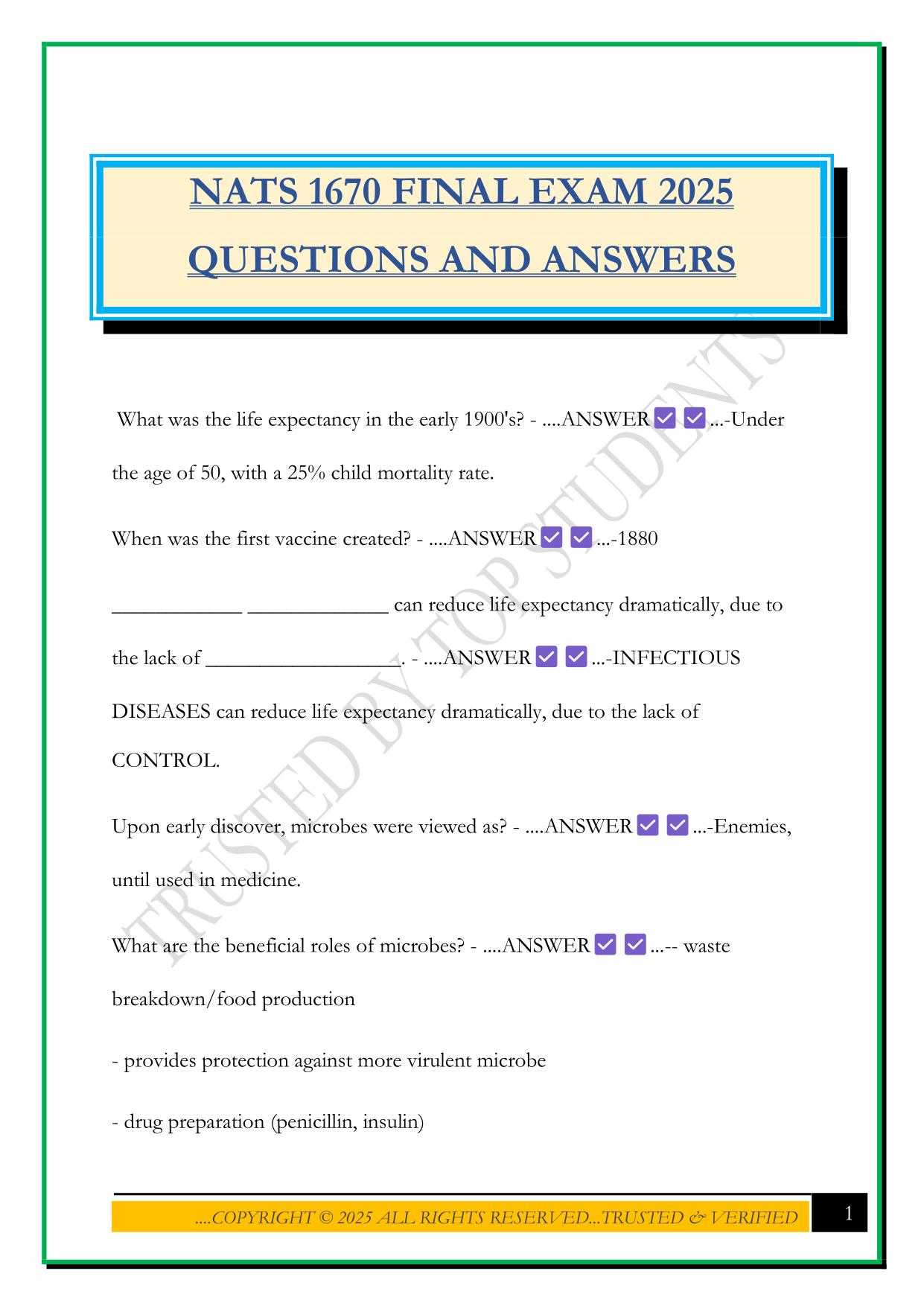 NATS 1670 FINAL EXAM 2025 QUESTIONS AND ANSWERS