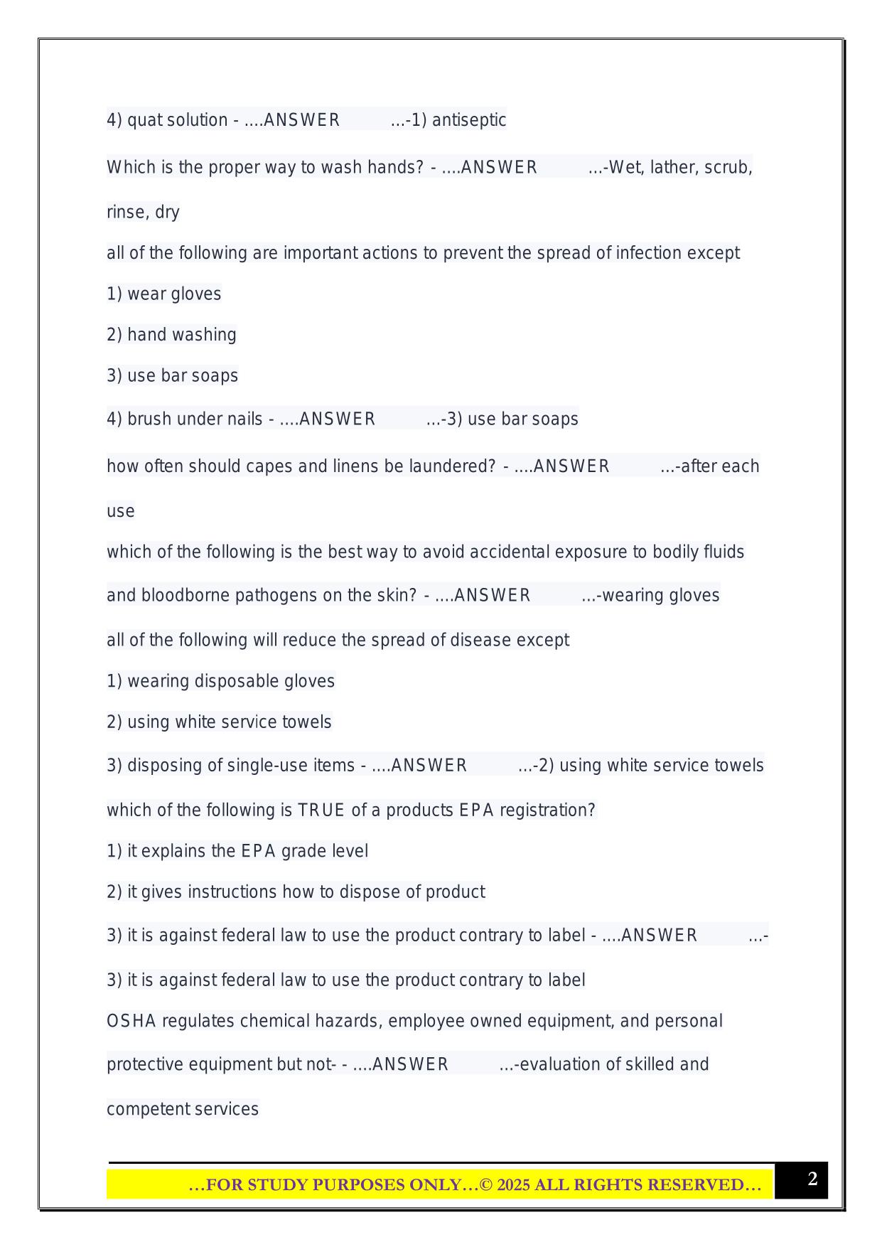COSMETOLOGY THEORY TEST ND 2025 QUESTIONS AND ANSWERS