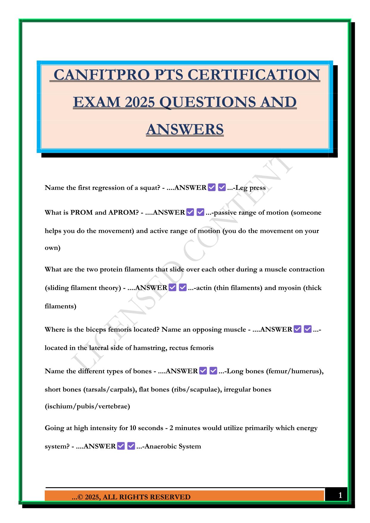 CANFITPRO PTS CERTIFICATION EXAM 2025 QUESTIONS AND ANSWERS