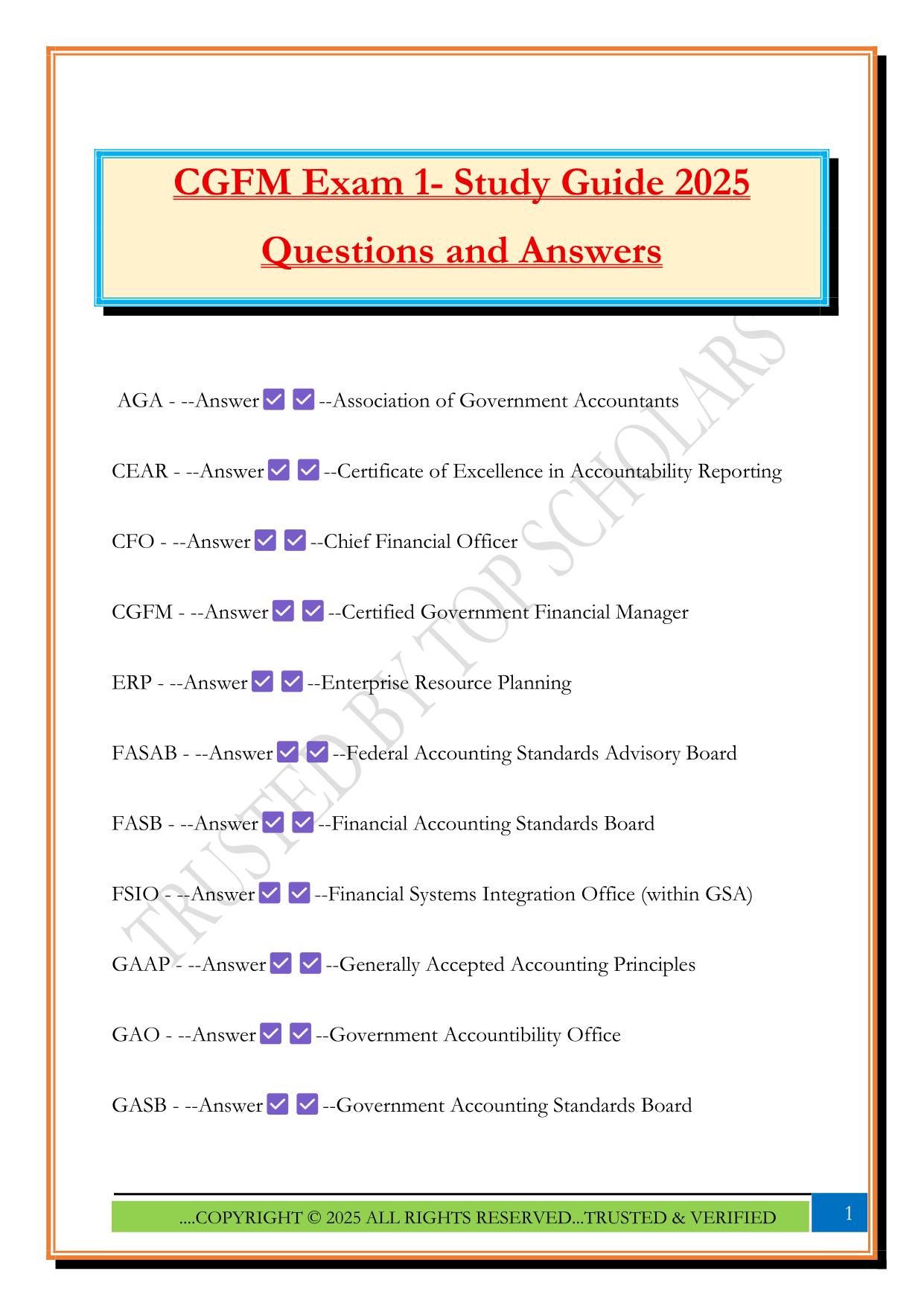 CGFM Exam 1- Study Guide 2025 Questions and Answers