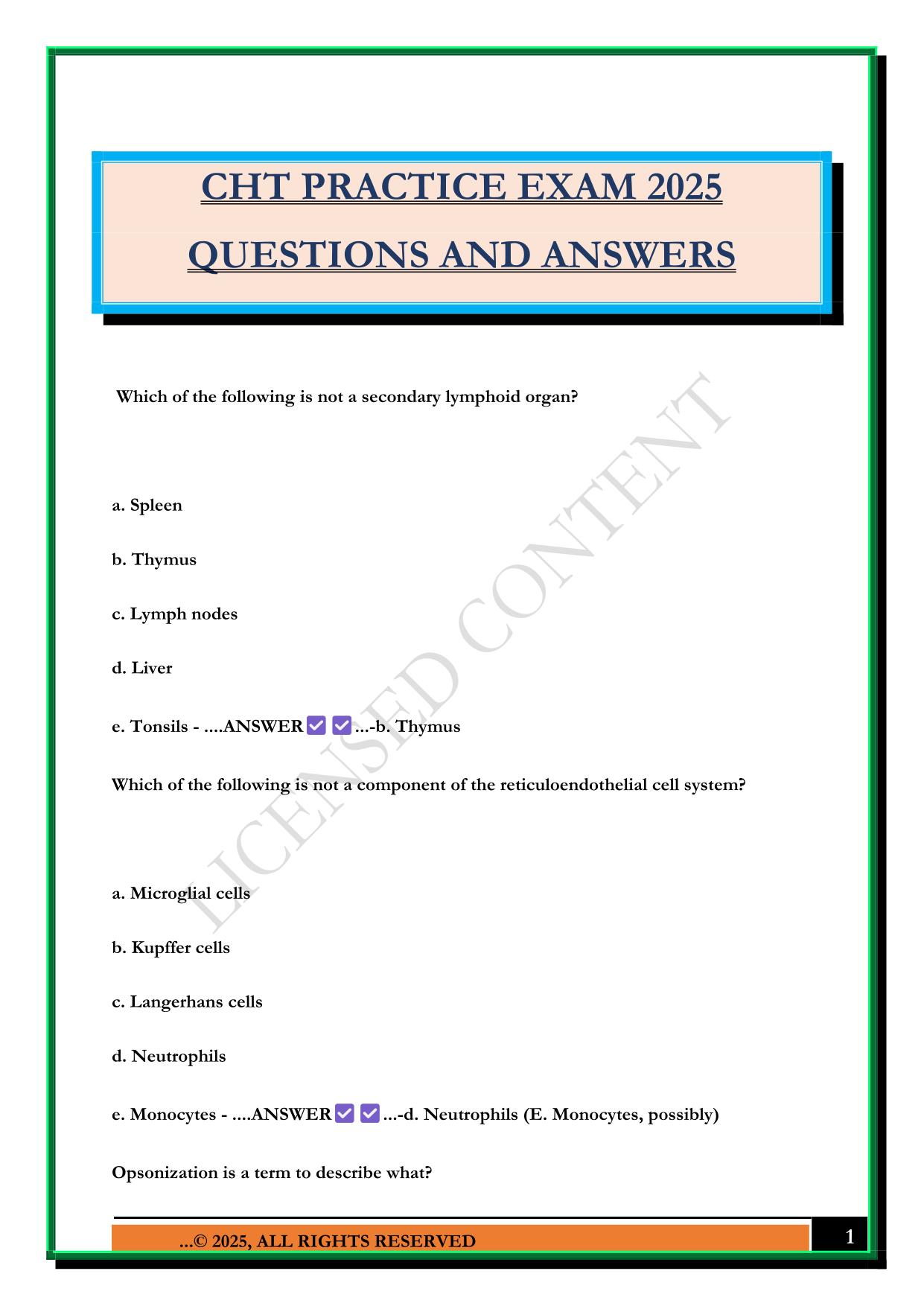 CHT PRACTICE EXAM 2025 QUESTIONS AND ANSWERS