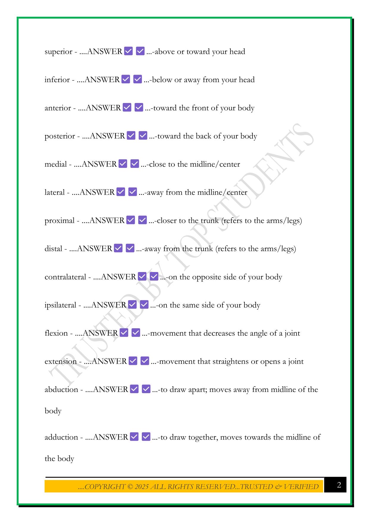 COREPOWER TT ANATOMY I & II EXAM 2025 QUESTIONS AND ANSWERS