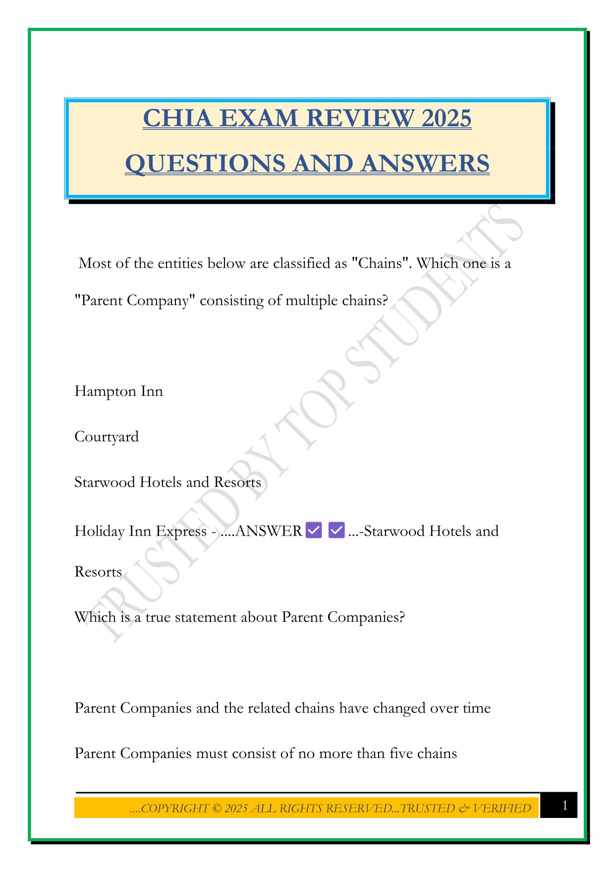 CHIA EXAM REVIEW 2025 QUESTIONS AND ANSWERS