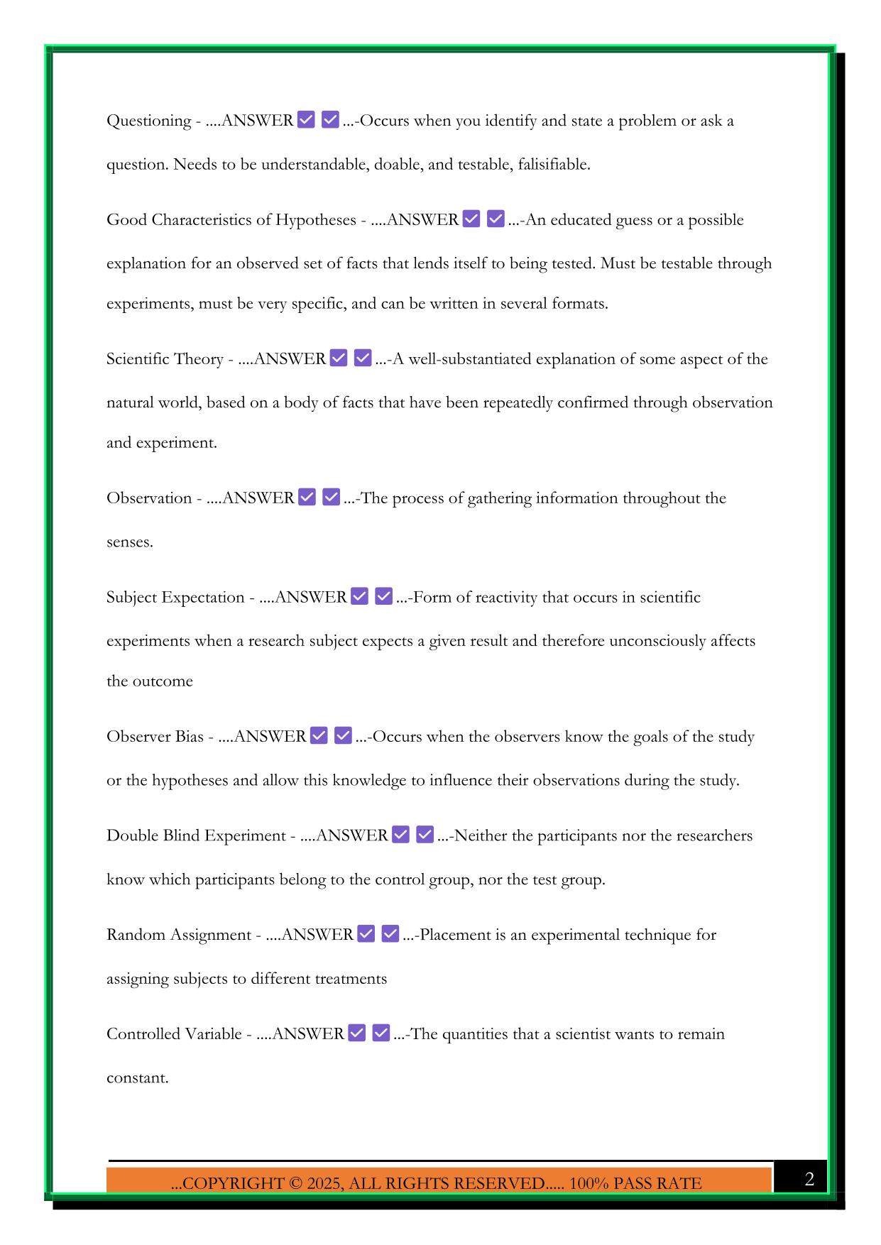 BIO 100 EXAM 1 2025 QUESTIONS AND ANSWERS