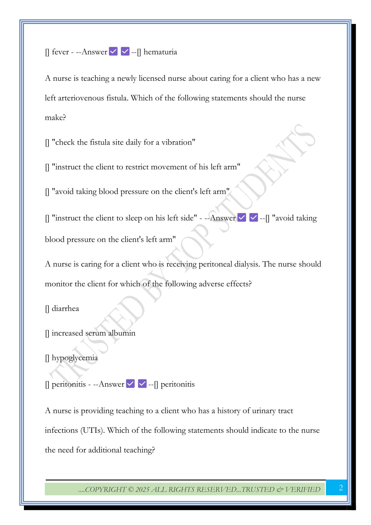 Medical-Surgical: Renal and Urinary Exam 2025 Questions and Answers