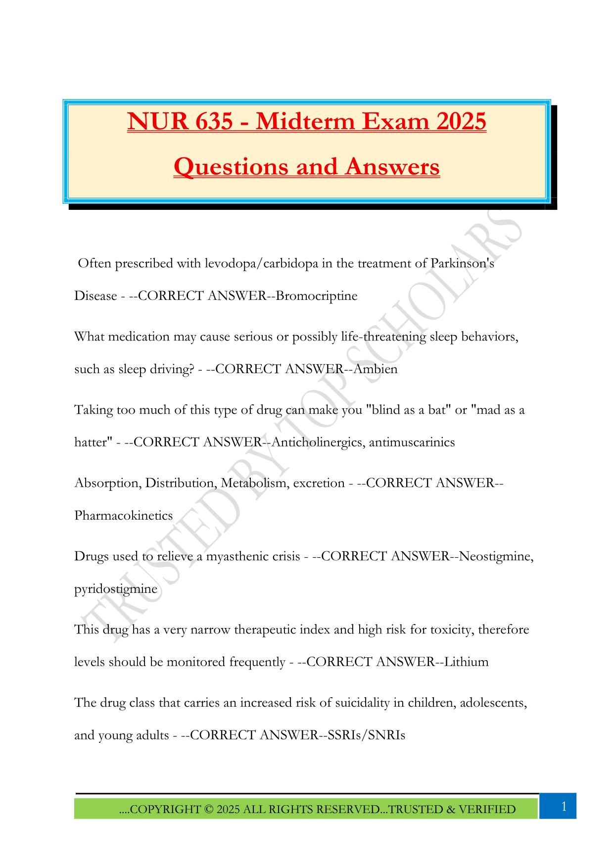 NUR 635 - Midterm Exam 2025 Questions and Answers