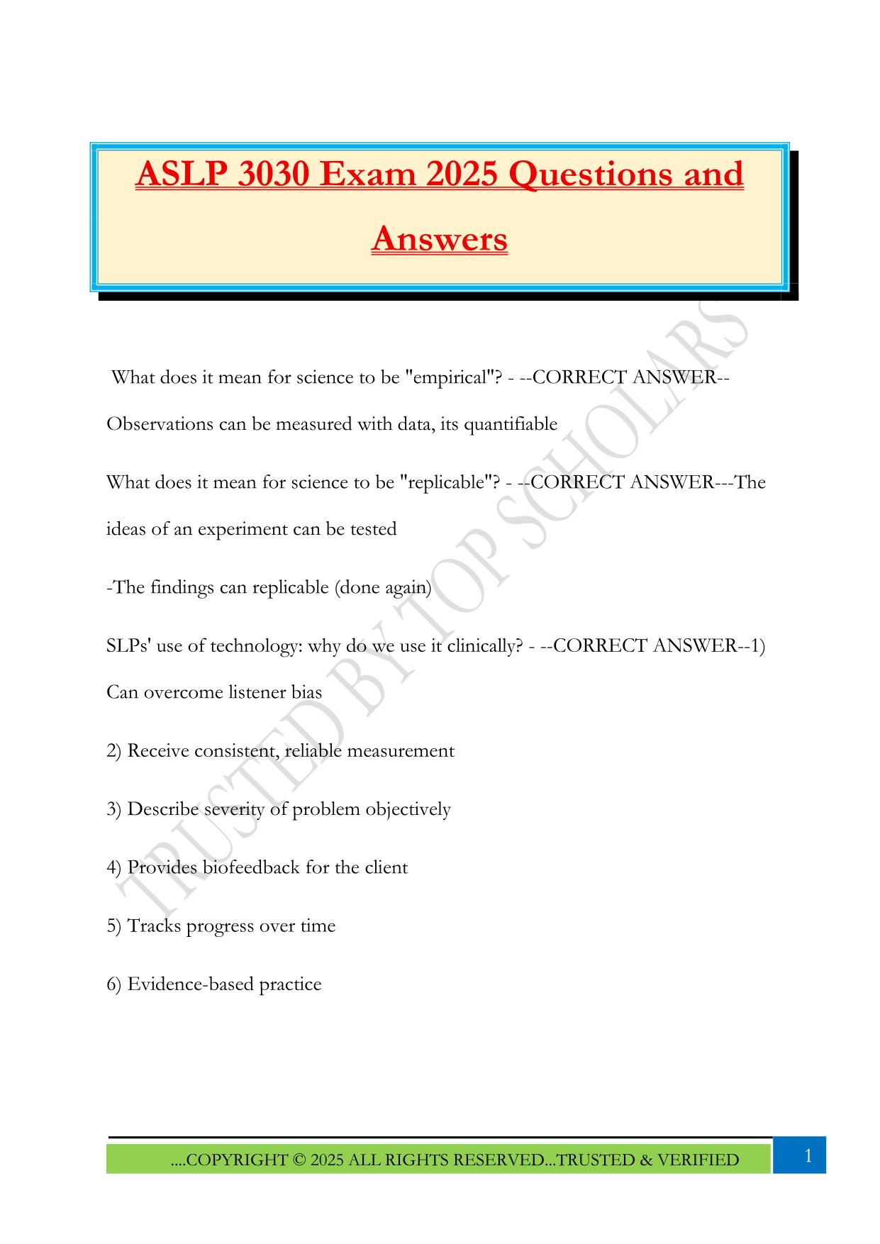 ASLP 3030 Exam 2025 Questions and Answers