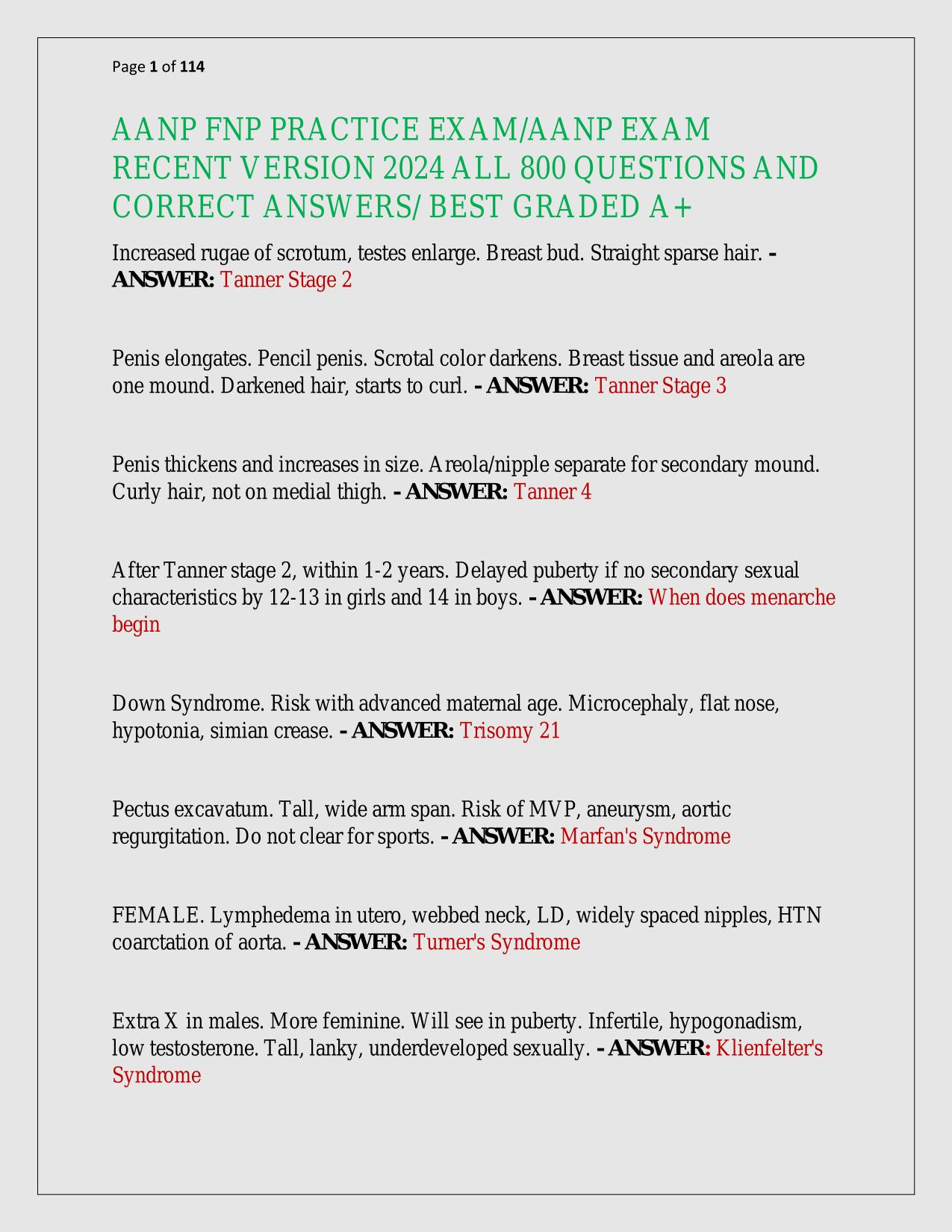 AANP FNP PRACTICE EXAM/AANP EXAM RECENT VERSION 2024 ALL 800 QUESTIONS AND CORRECT ANSWERS/ BEST GRADED A+