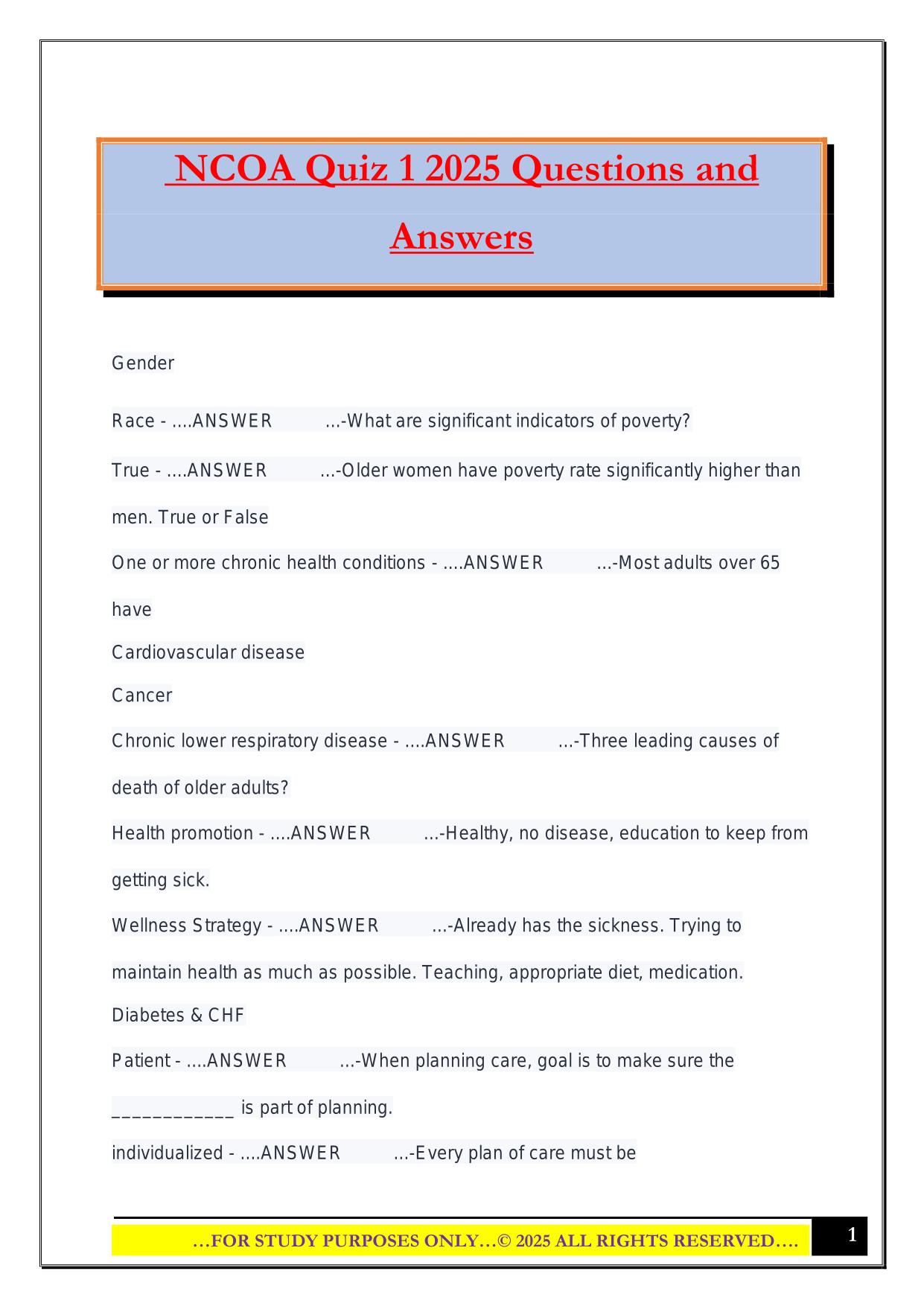 NCOA Quiz 1 2025 Questions and Answers