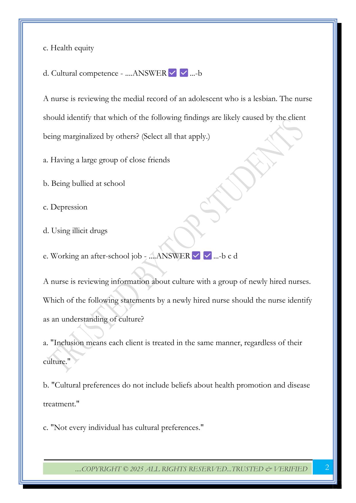 ATI Inclusion, Equity, and Diversity Assessment 2025 Questions and Answers