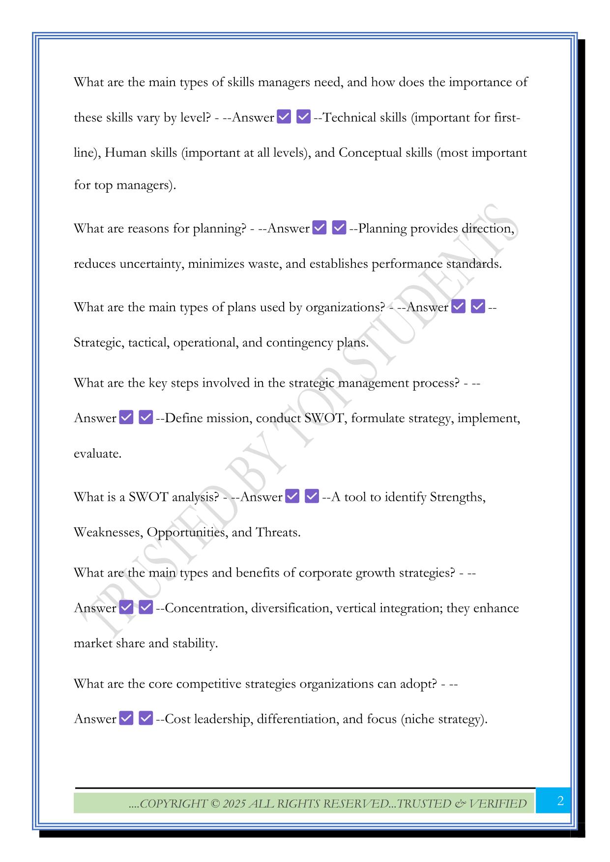 Managment 1 UST Exam 2025 Questions and Answers