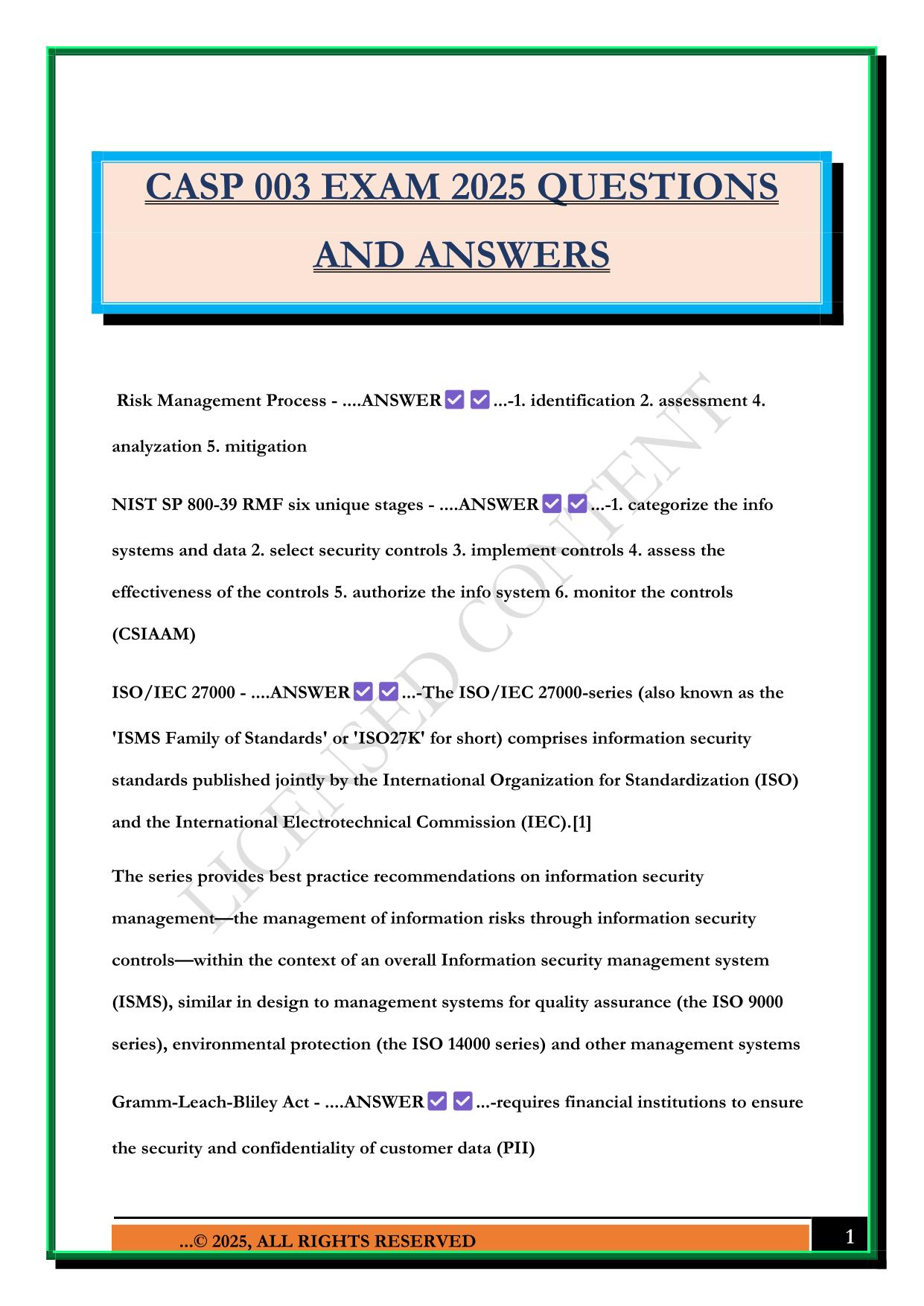 CASP 003 EXAM 2025 QUESTIONS AND ANSWERS