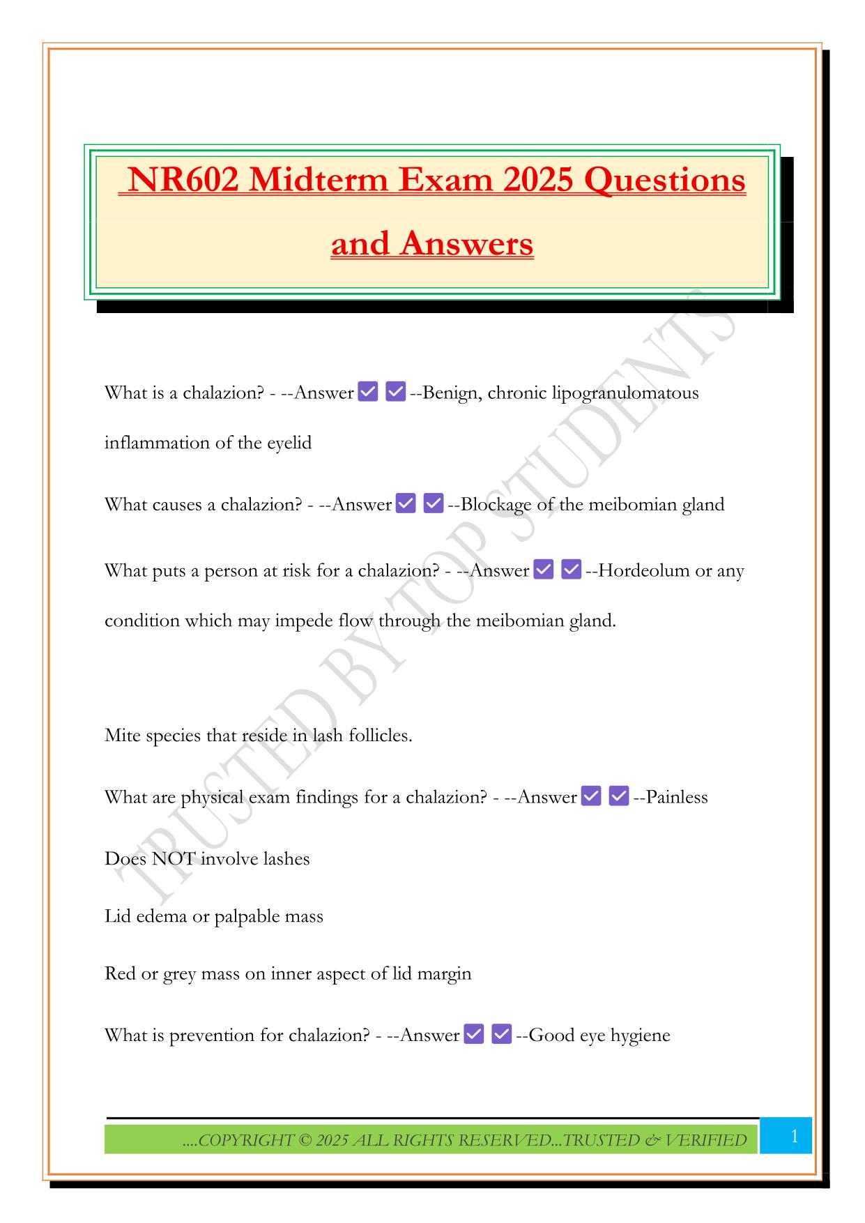 NR602 Midterm Exam 2025 Questions and Answers
