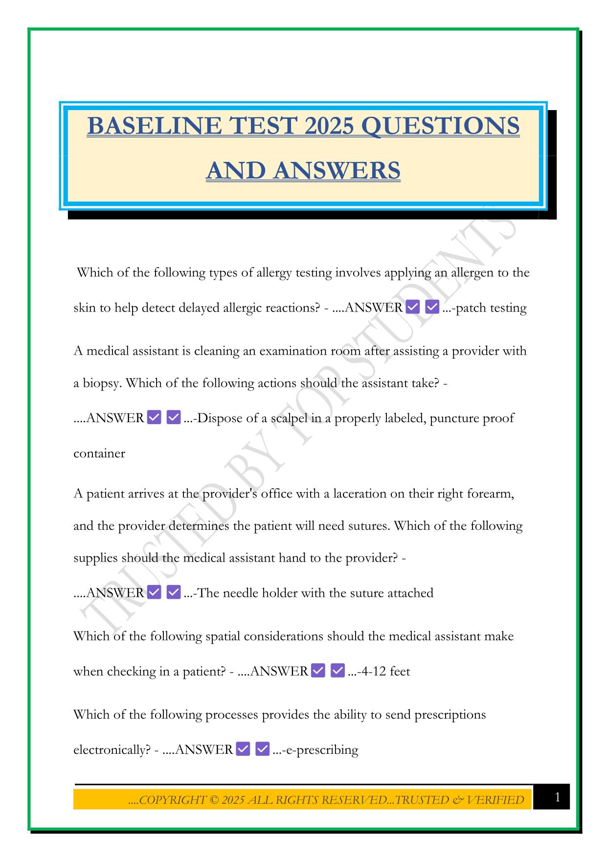 BASELINE TEST 2025 QUESTIONS AND ANSWERS