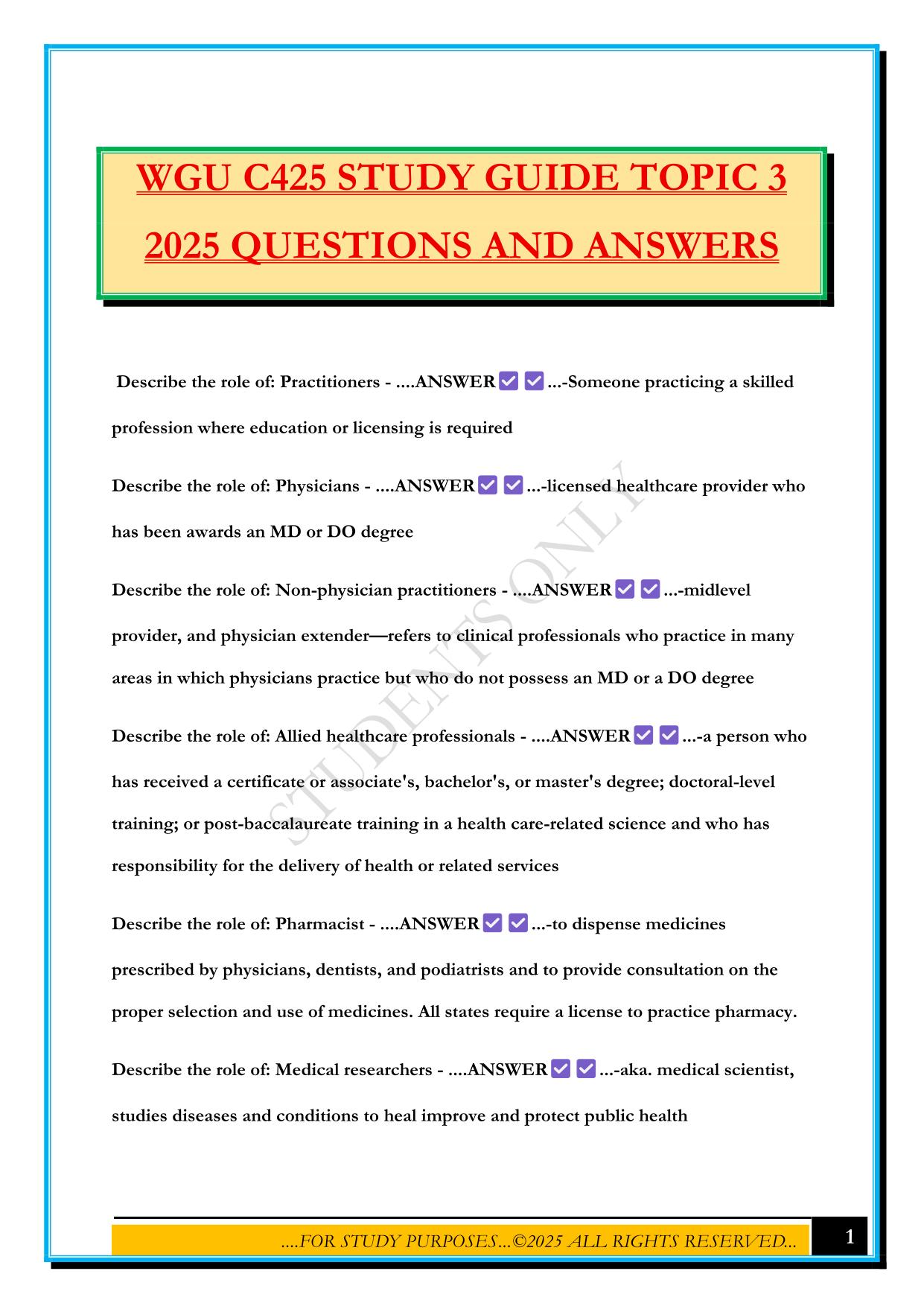 WGU C425 STUDY GUIDE TOPIC 3 2025 QUESTIONS AND ANSWERS