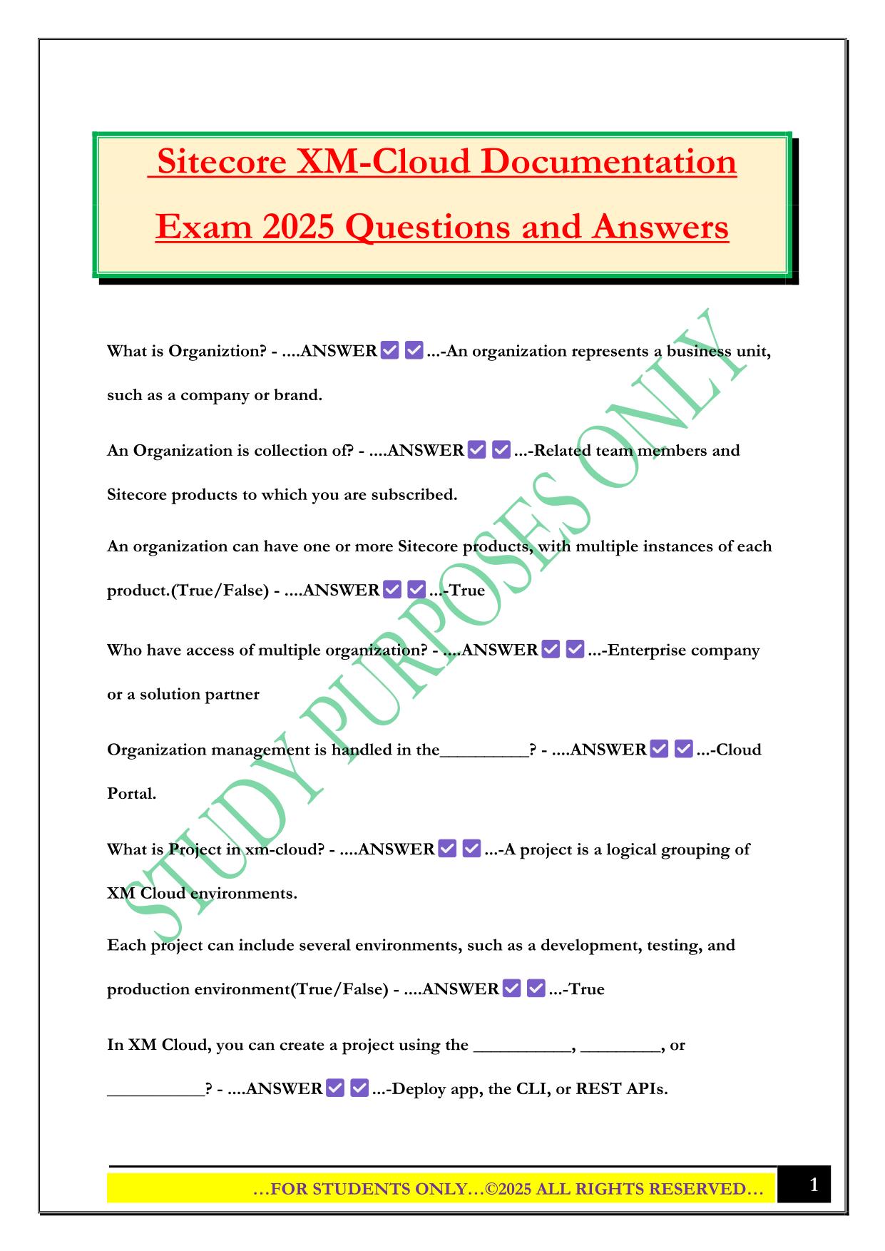 Sitecore XM-Cloud Documentation Exam 2025 Questions and Answers