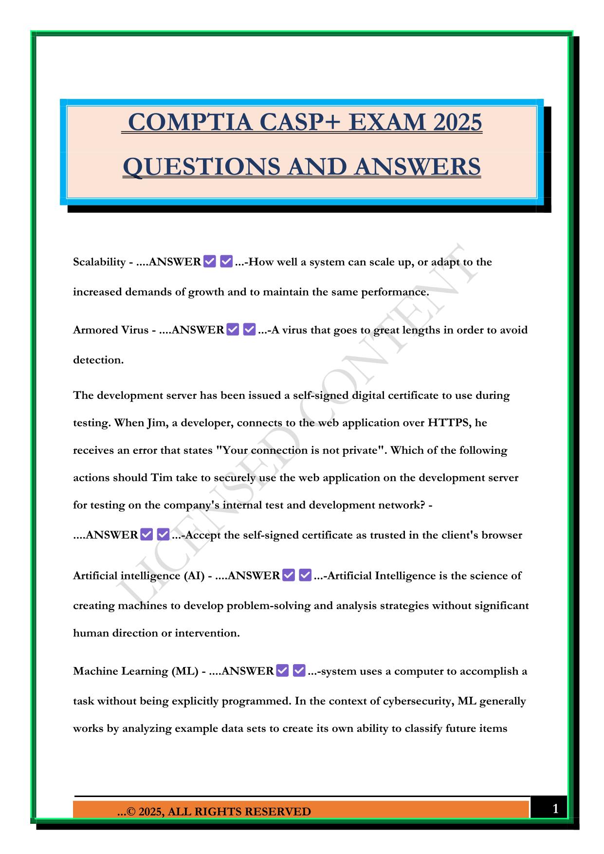 COMPTIA CASP+ EXAM 2025 QUESTIONS AND ANSWERS