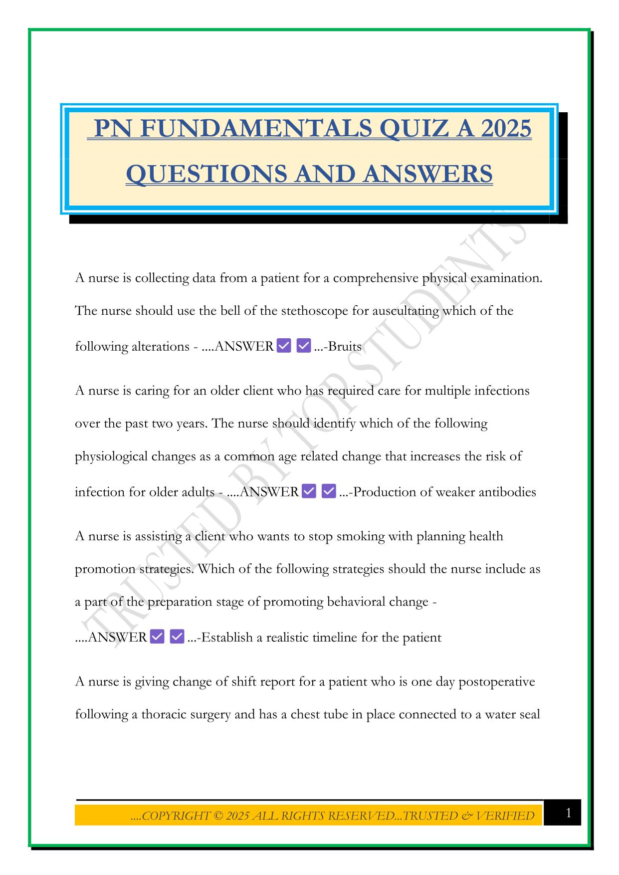 PN FUNDAMENTALS QUIZ A 2025 QUESTIONS AND ANSWERS